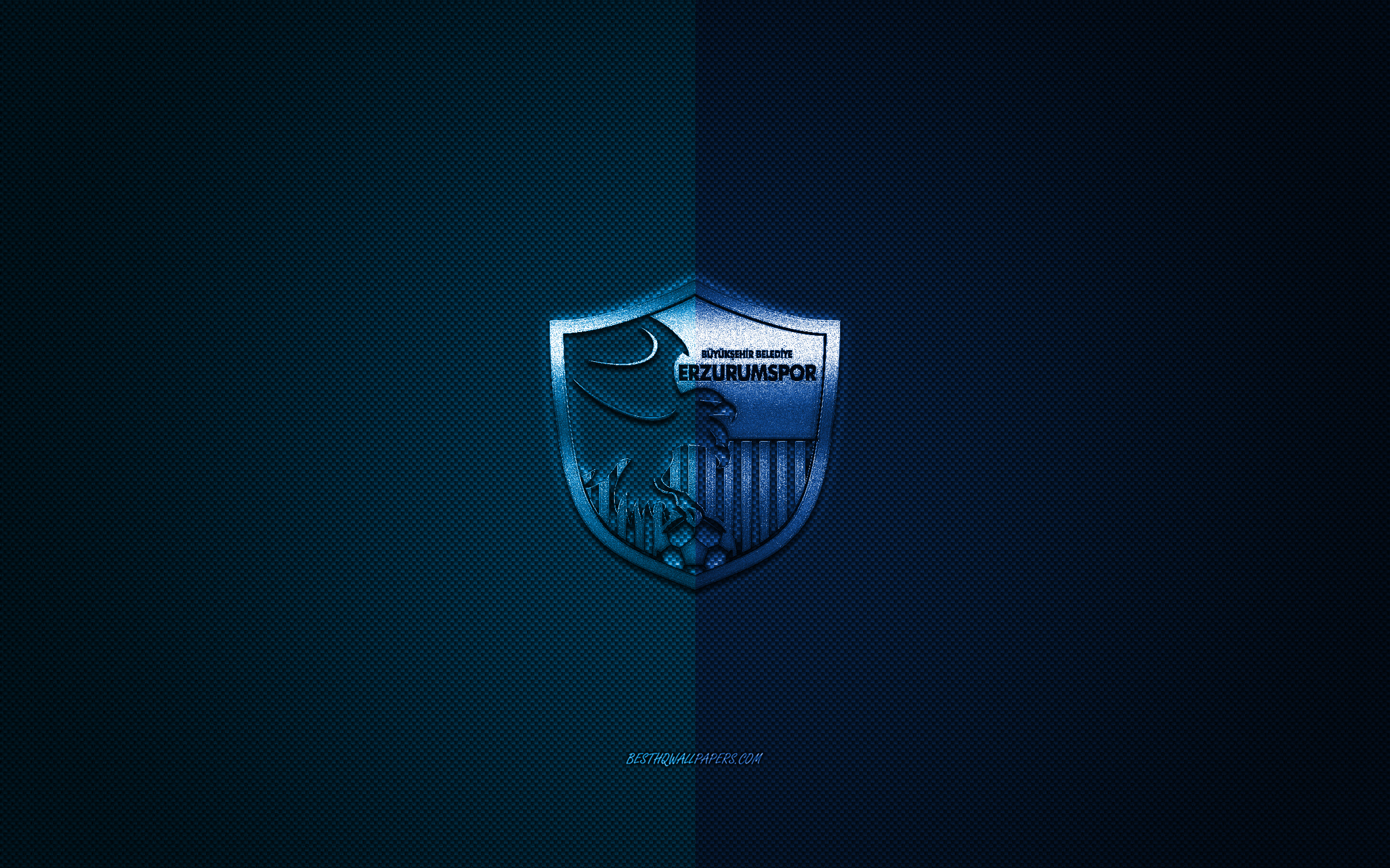 Download wallpaper BB Erzurumspor, Turkish football club, 1 Lig, blue logo, blue carbon fiber background, football, Erzurum, Turkey, BB Erzurumspor logo, Buyuksehir Belediye Erzurumspor for desktop with resolution 2560x1600. High Quality HD
