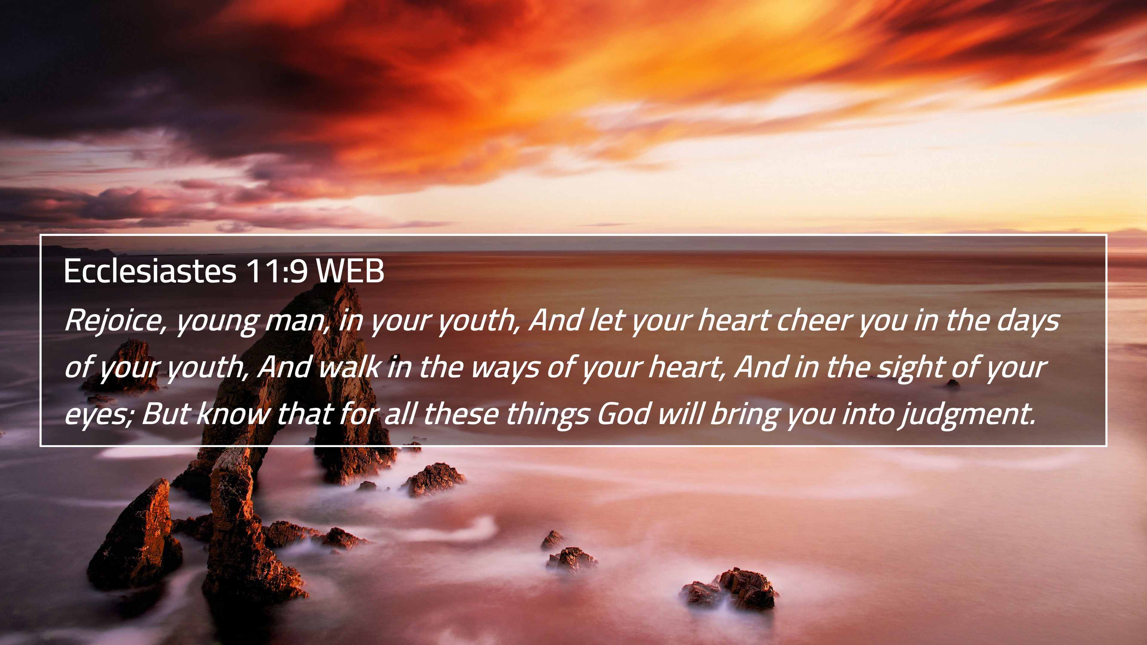 Ecclesiastes 11:9 WEB 4K Wallpaper, young man, in your youth, And let your