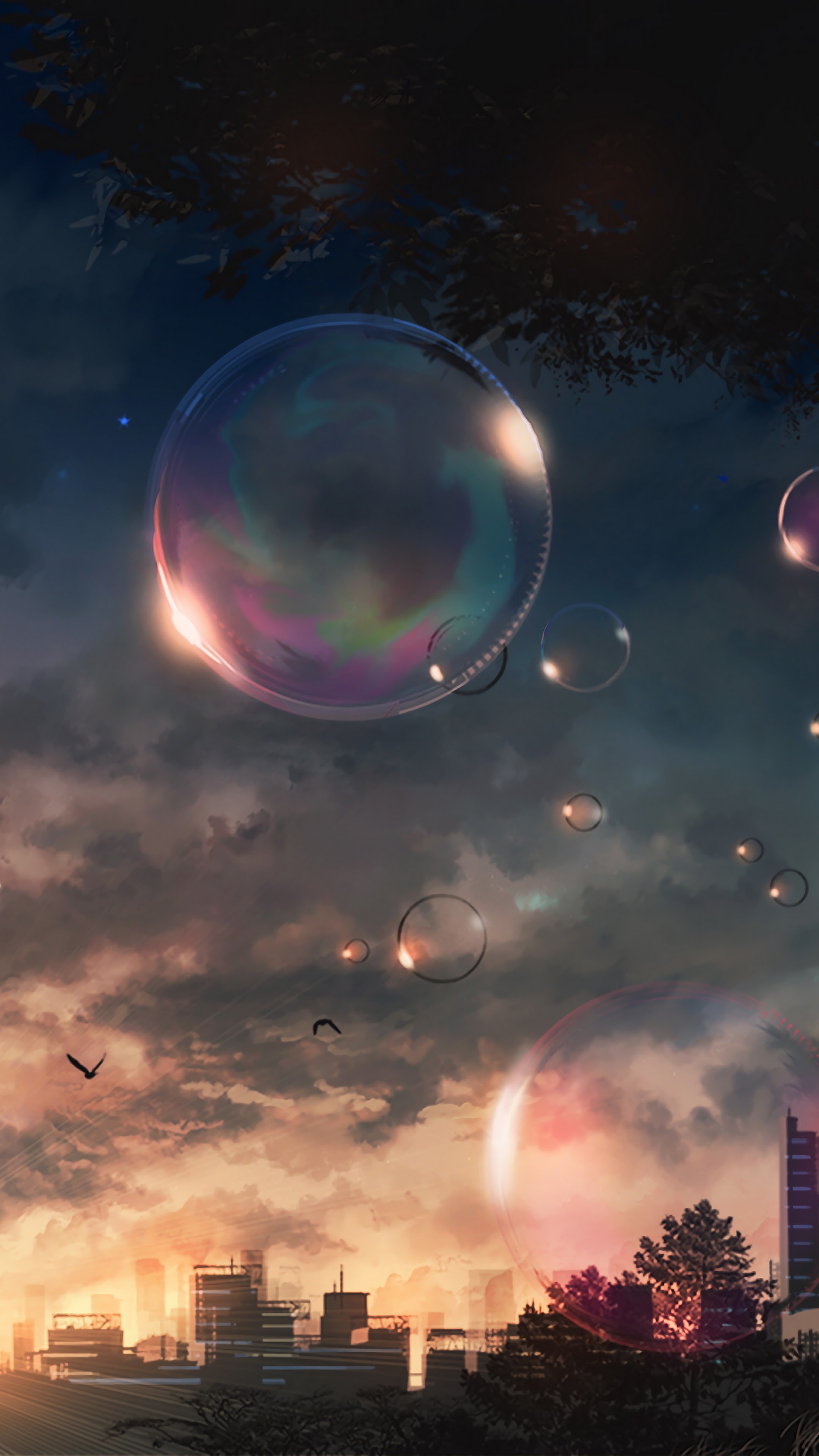 Anime Scenery Bubbles Sky 4K Wallpaper