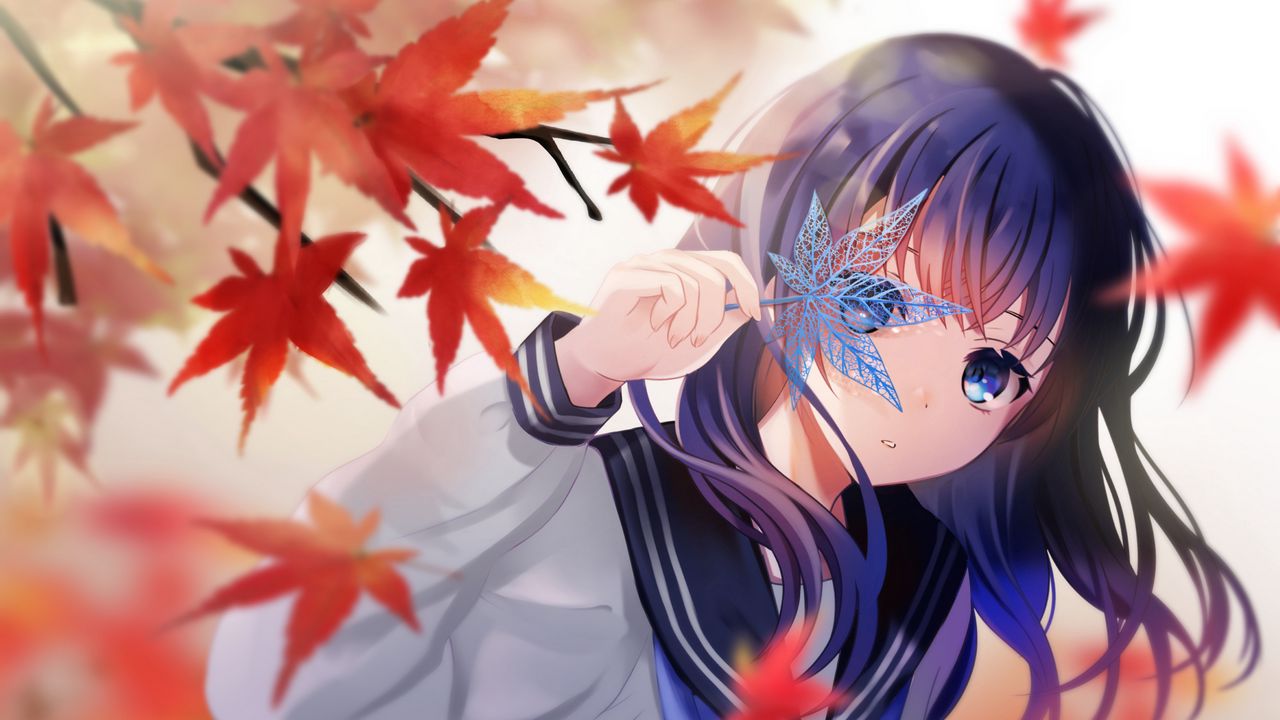 Wallpaper girl, maple, leaves, anime hd, picture, image