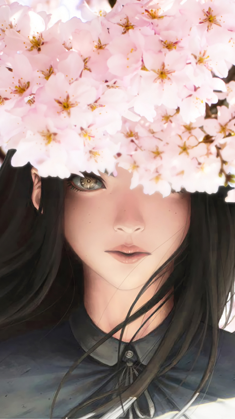 Download anime girl, original, cherry blossom, sakura 750x1334 wallpaper, iphone iphone 750x1334 HD image, background, 6681