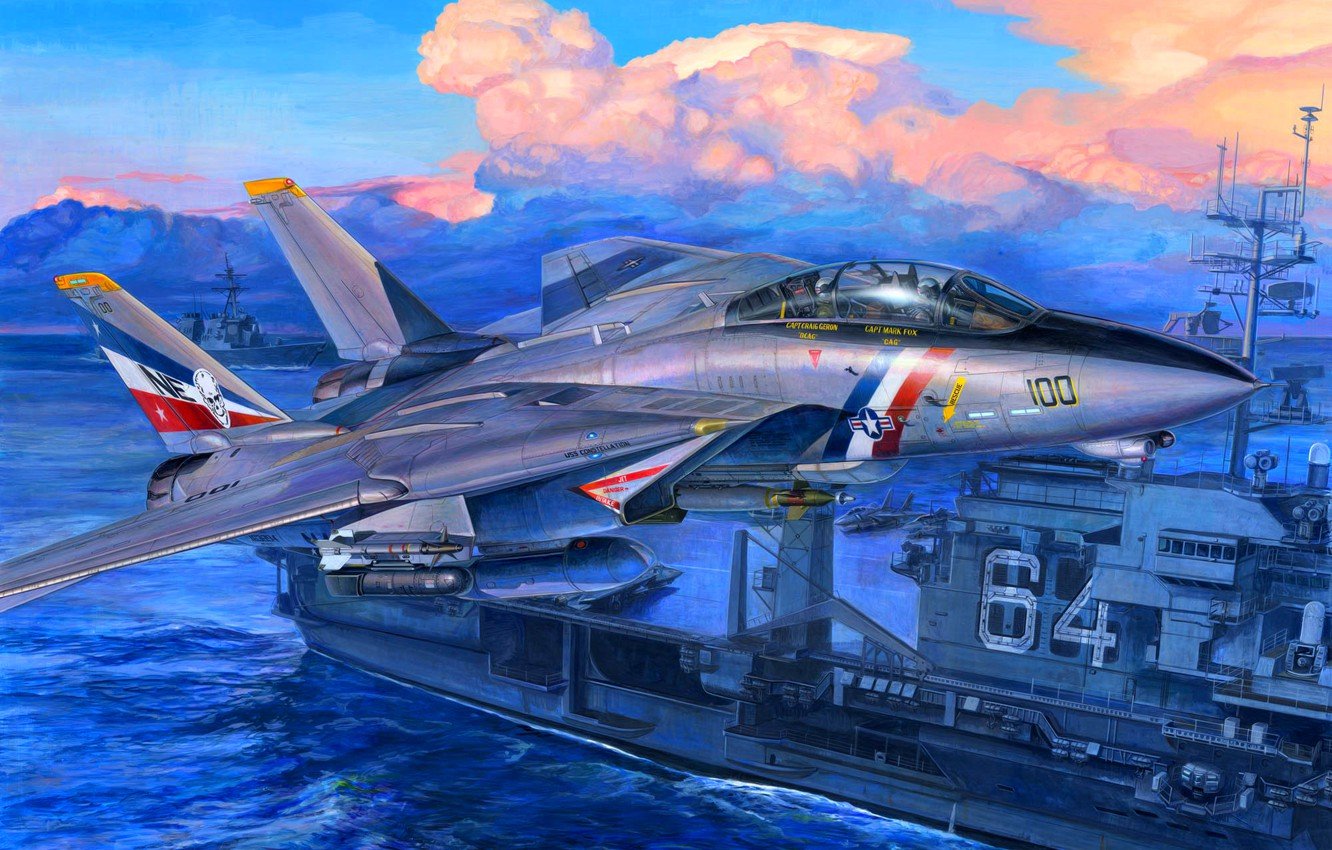 Wallpaper War, Art, Airplane, Painting, Aviation, Jet, Grumman F 14 Tomcat Image For Desktop, Section авиация