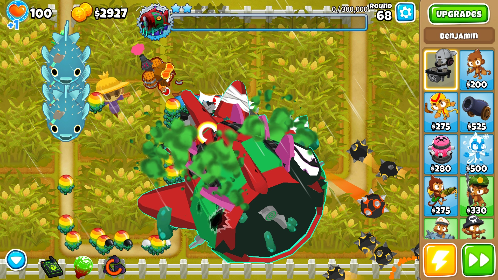 Tier 2 Elite Bloonarius destroyed without removing a corn