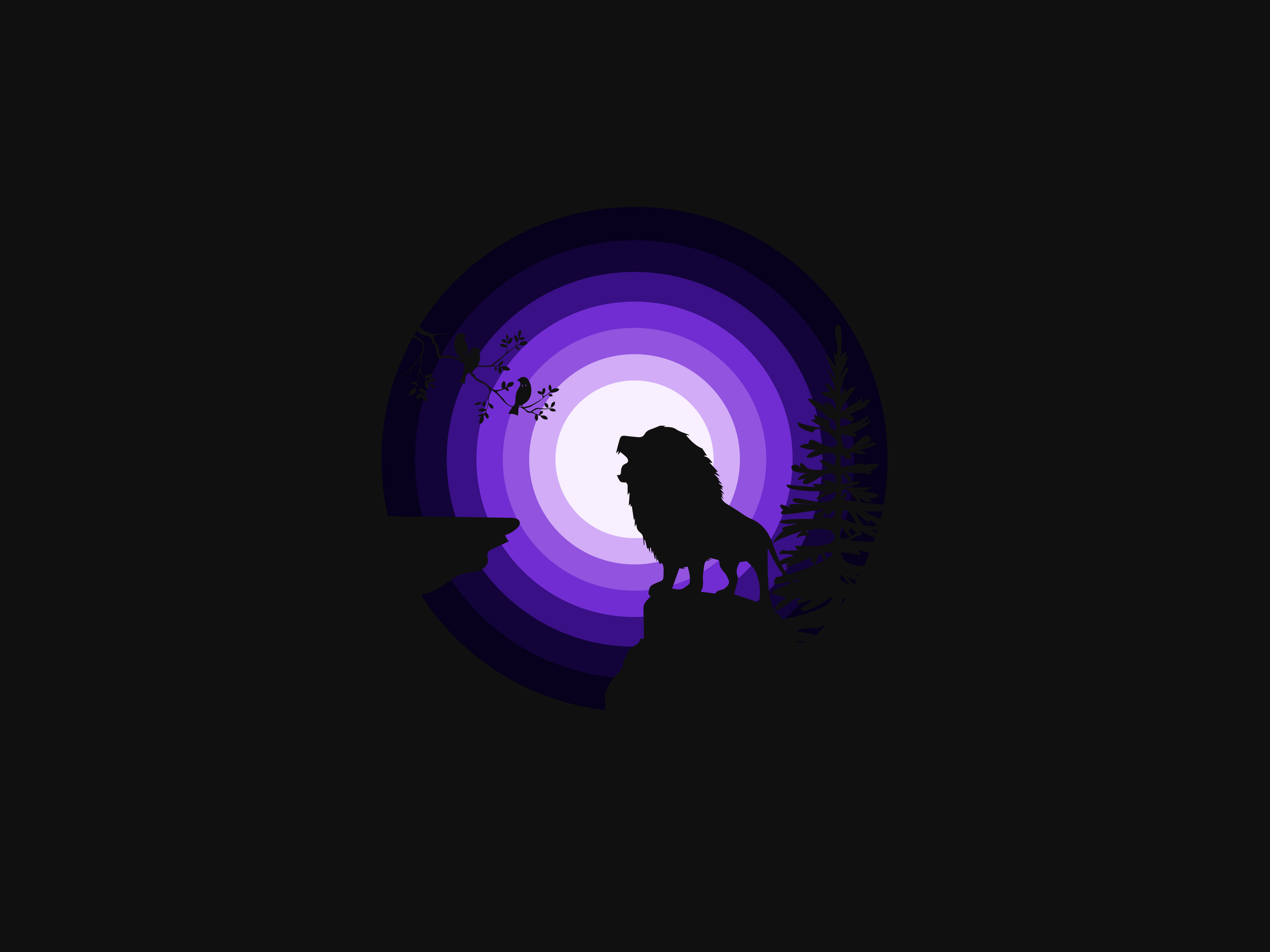 Lion Wallpaper 4K, Roaring, Silhouette, Moon, Night, Purple, Black Dark