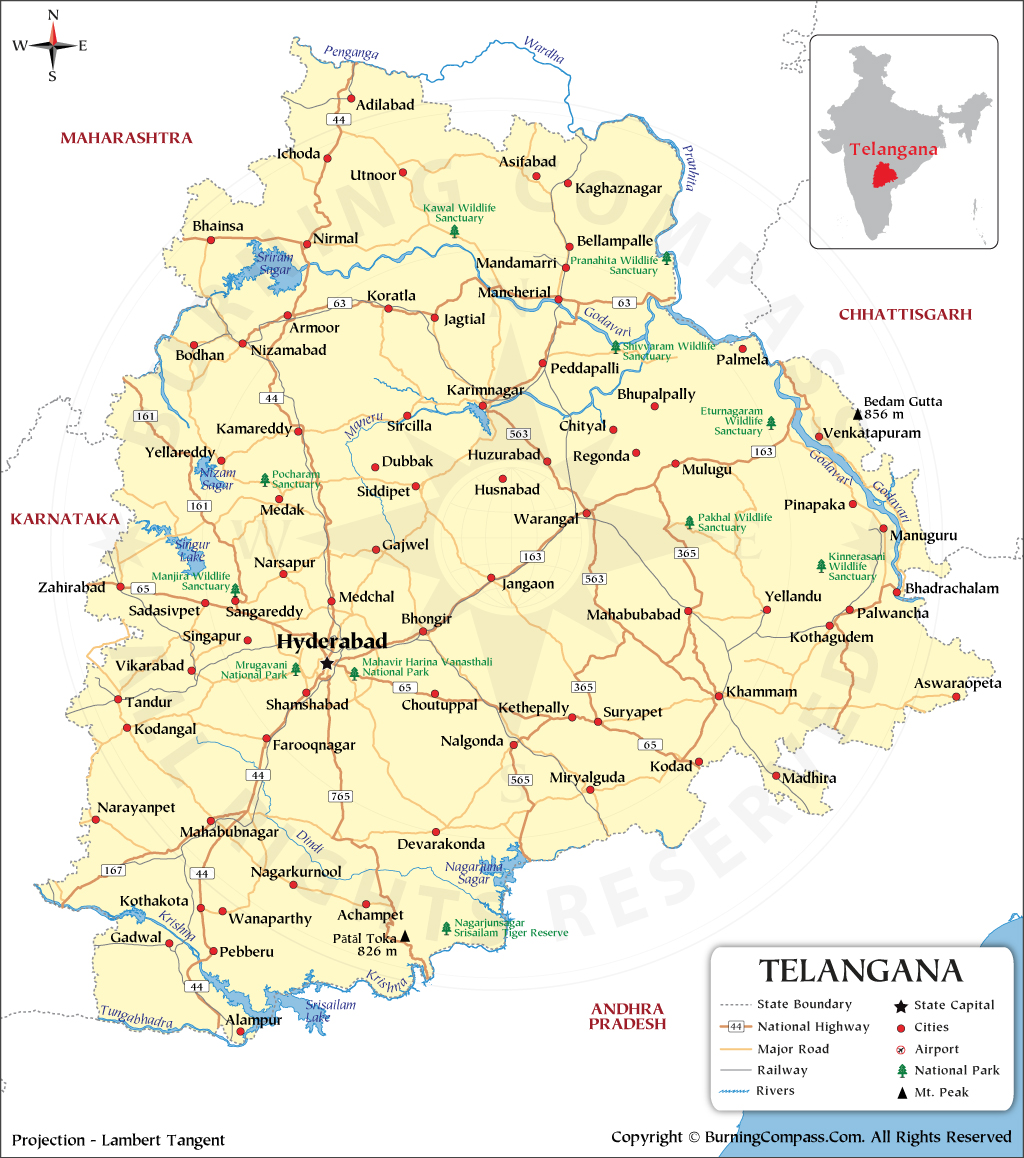 Telangana Map, Telangana State Map, Bhunaksha Telangana