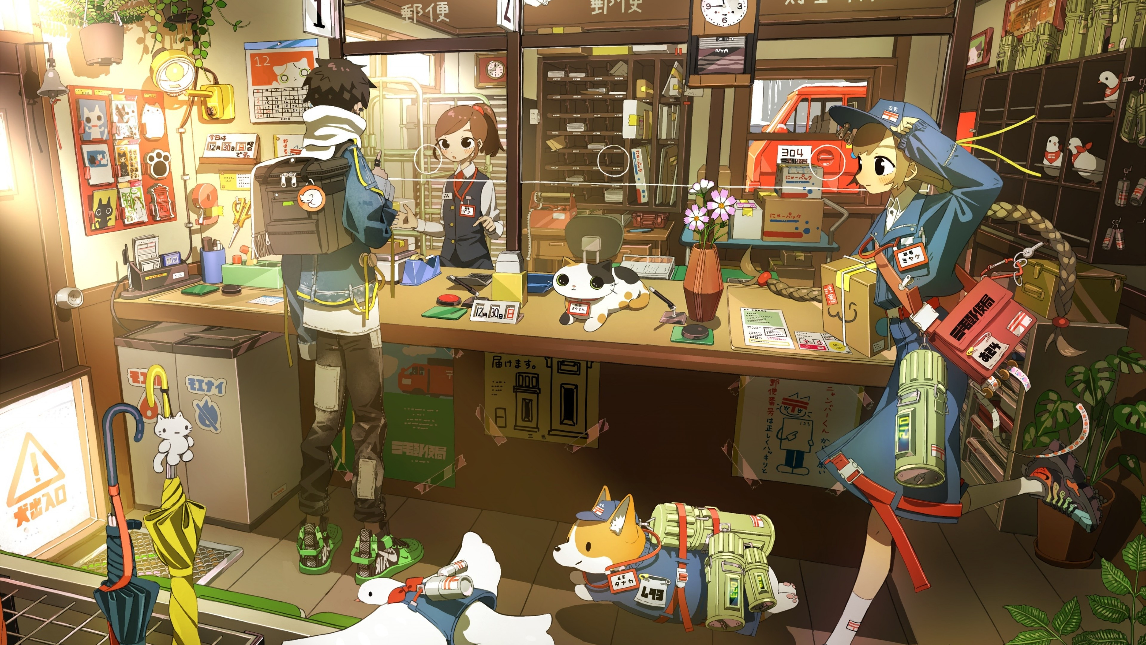 Download 3840x2160 Anime Room, Post Office, People, Mood, Uniform Wallpaper for UHD TV