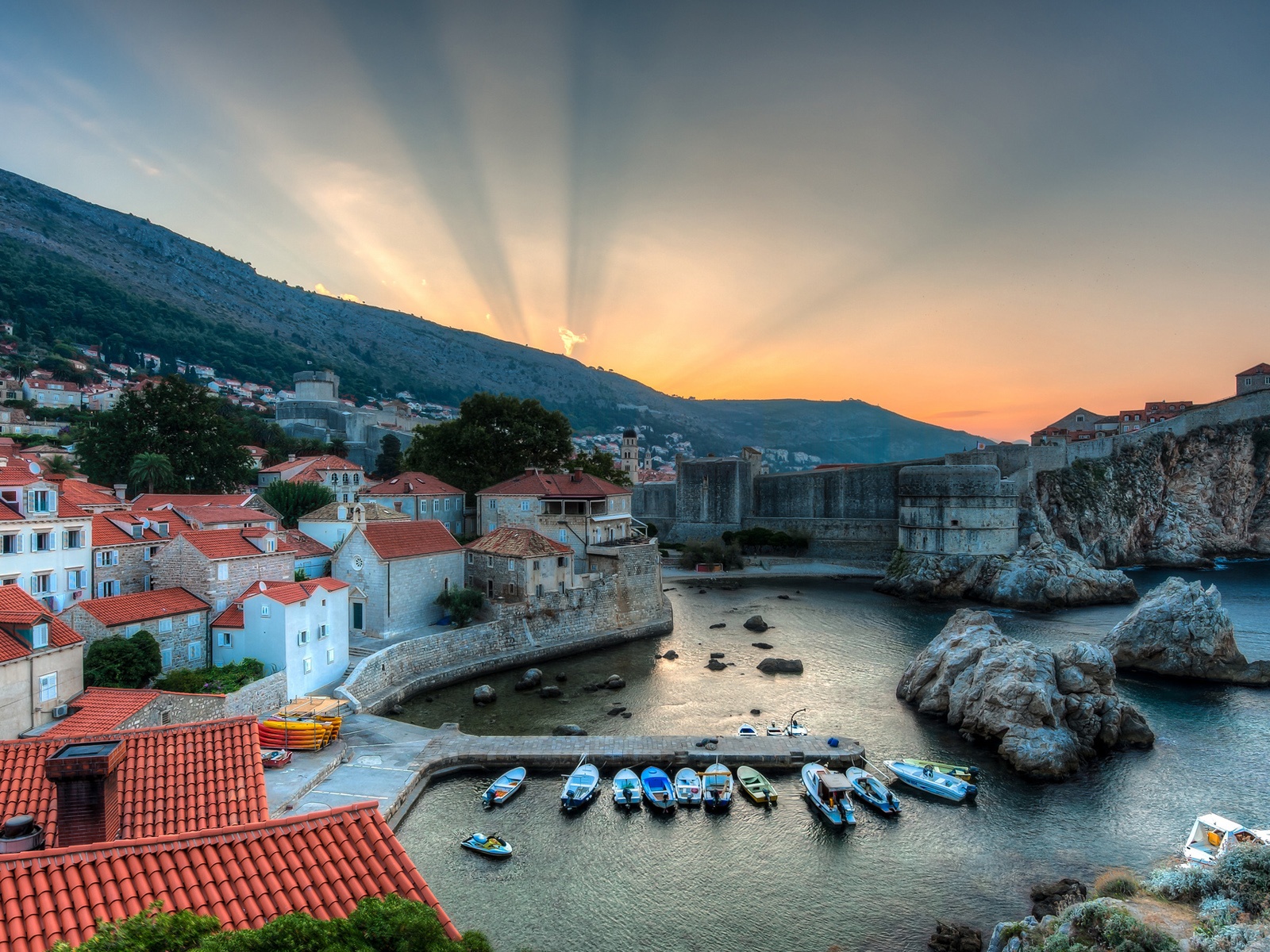 Wallpaper Dubrovnik, Croatia, harbor, boats, sunrise, houses, sea 1920x1200 HD Picture, Image