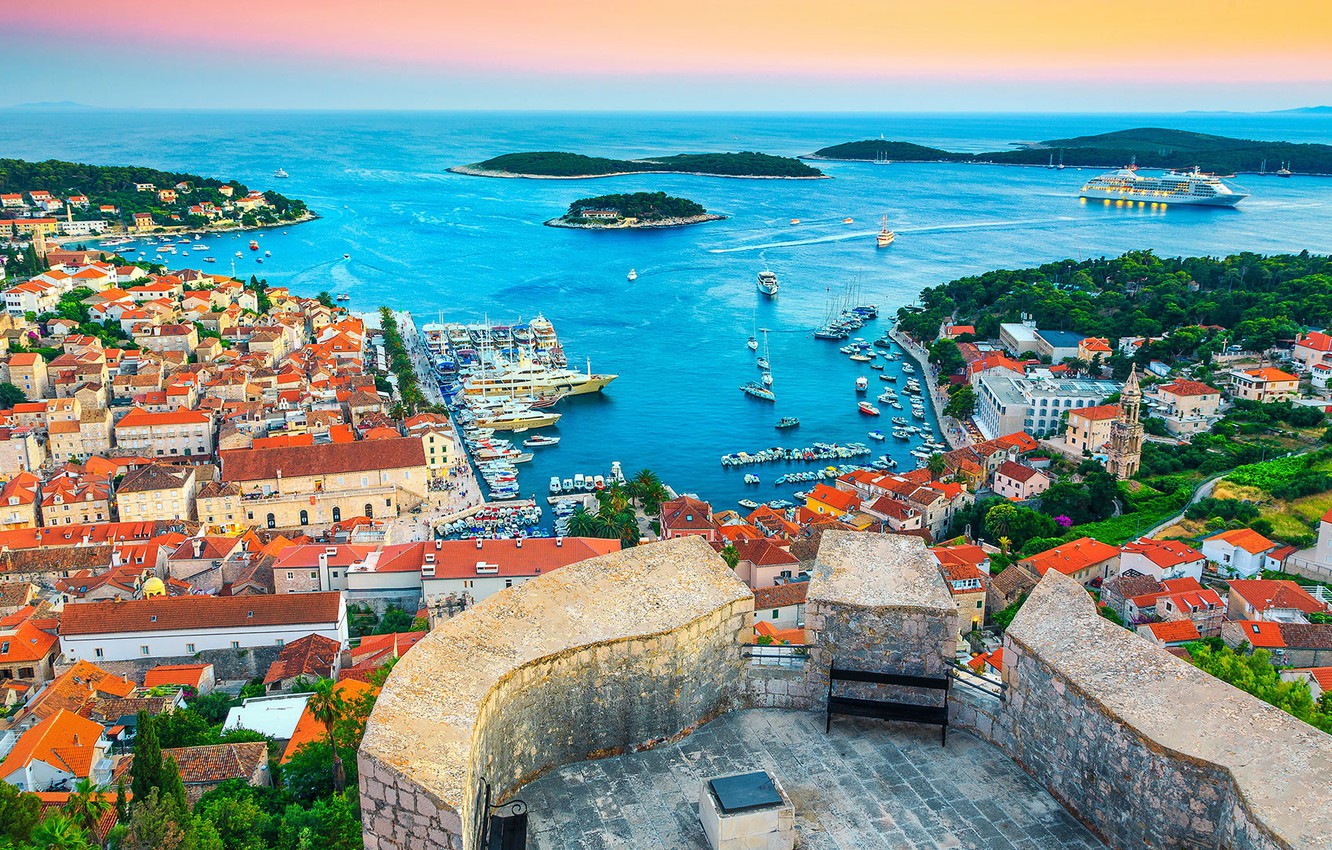Wallpaper sea, Islands, home, yachts, panorama, liner, Croatia, Hvar image for desktop, section город