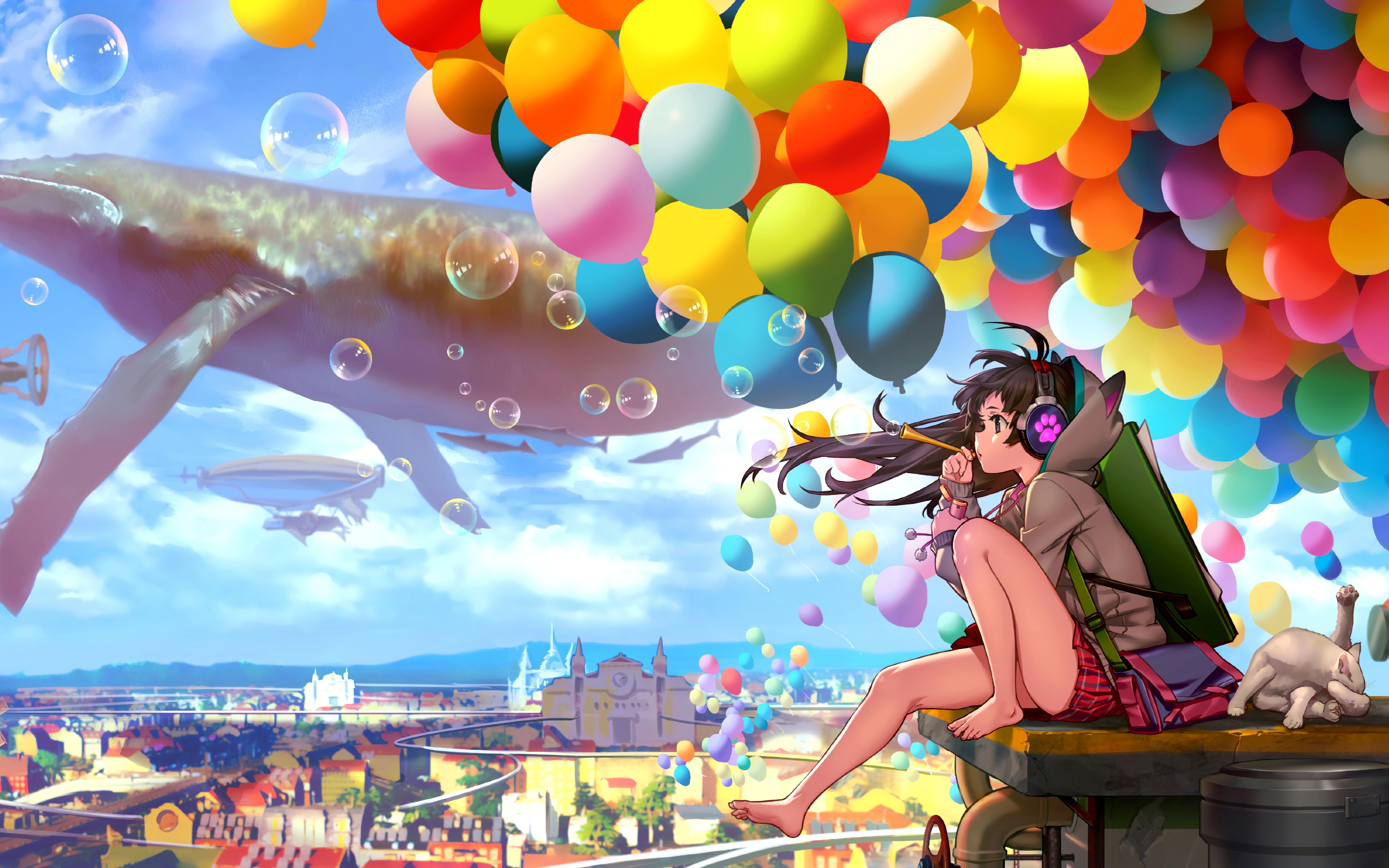Colorful City Anime Girl Blowing Bubbles 4k HD 4k Wallpaper, Image, Background, Photo and Picture