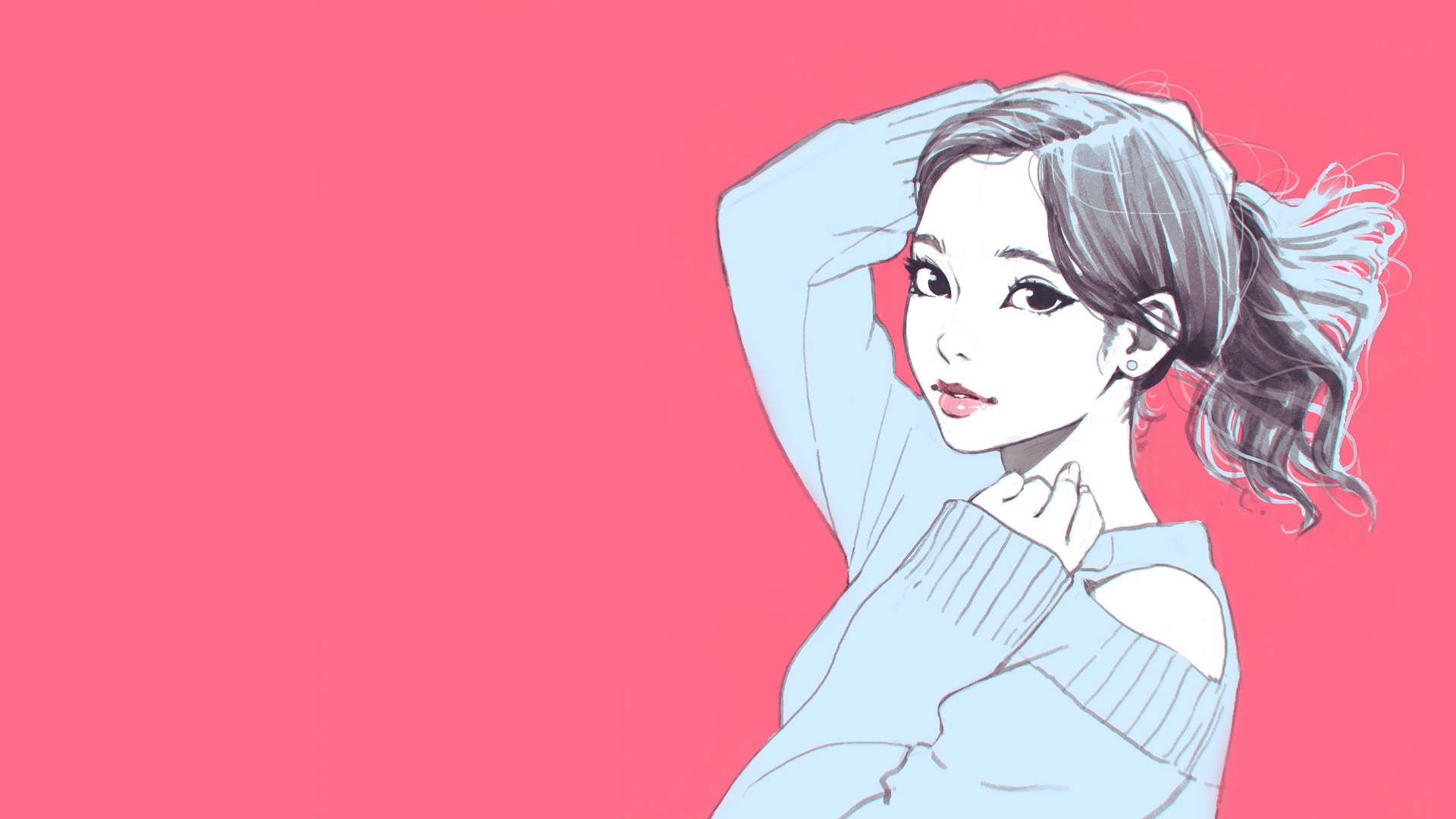 Download wallpaper Pink, Girl, Ilya Kuvshinov, Aesthetic, section art in resolution 1920x1080