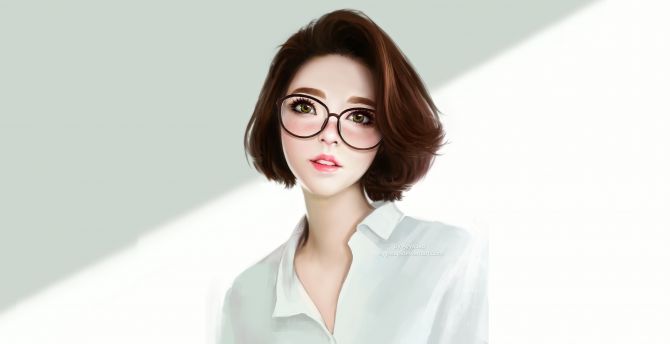 Cute, beautiful woman, brunette, short hair, glasses wallpaper, HD image, picture, background, d3D84a
