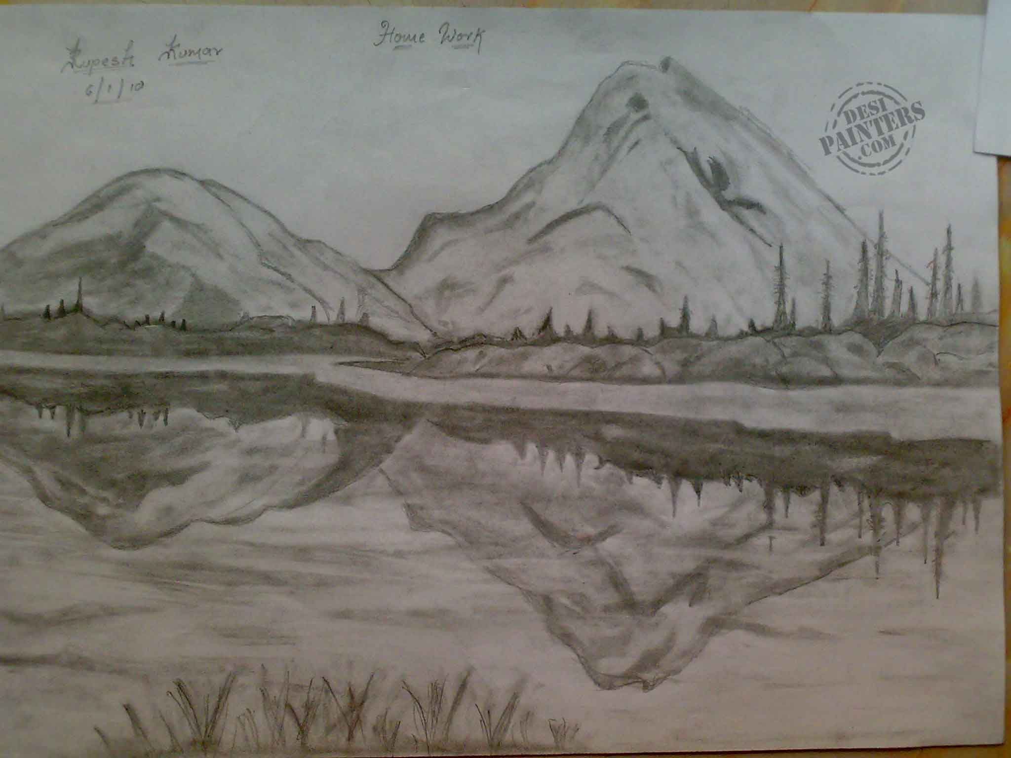 Beautiful Pencil Sketches Of Scenery Pencil Drawings Of Fall. Cool drawings, Beautiful pencil drawings, Landscape drawings