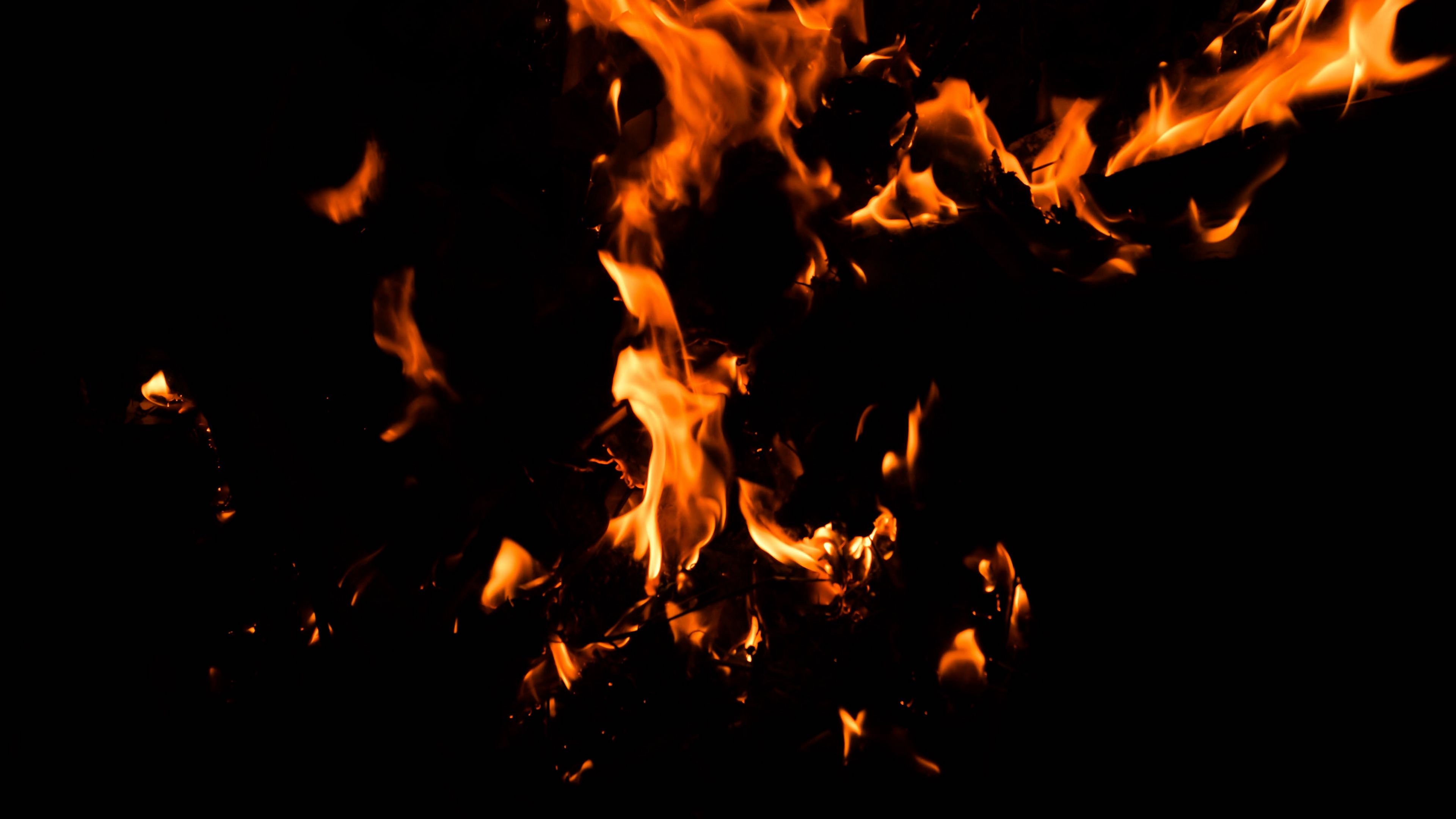 Download wallpaper 3840x2160 fire, bonfire, dark, flame, black 4k uhd 16:9 HD background