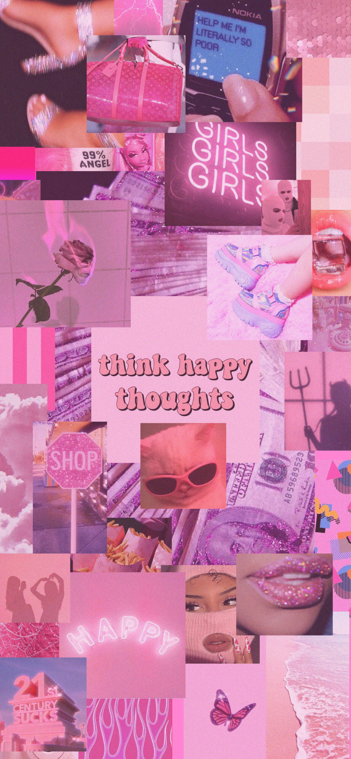 Think Happy Thoughts Aesthetic Pink Wallpaper