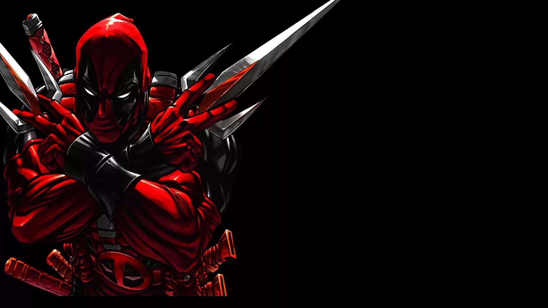Red Deadpool With Sword In Black Background HD Deadpool Wallpaper