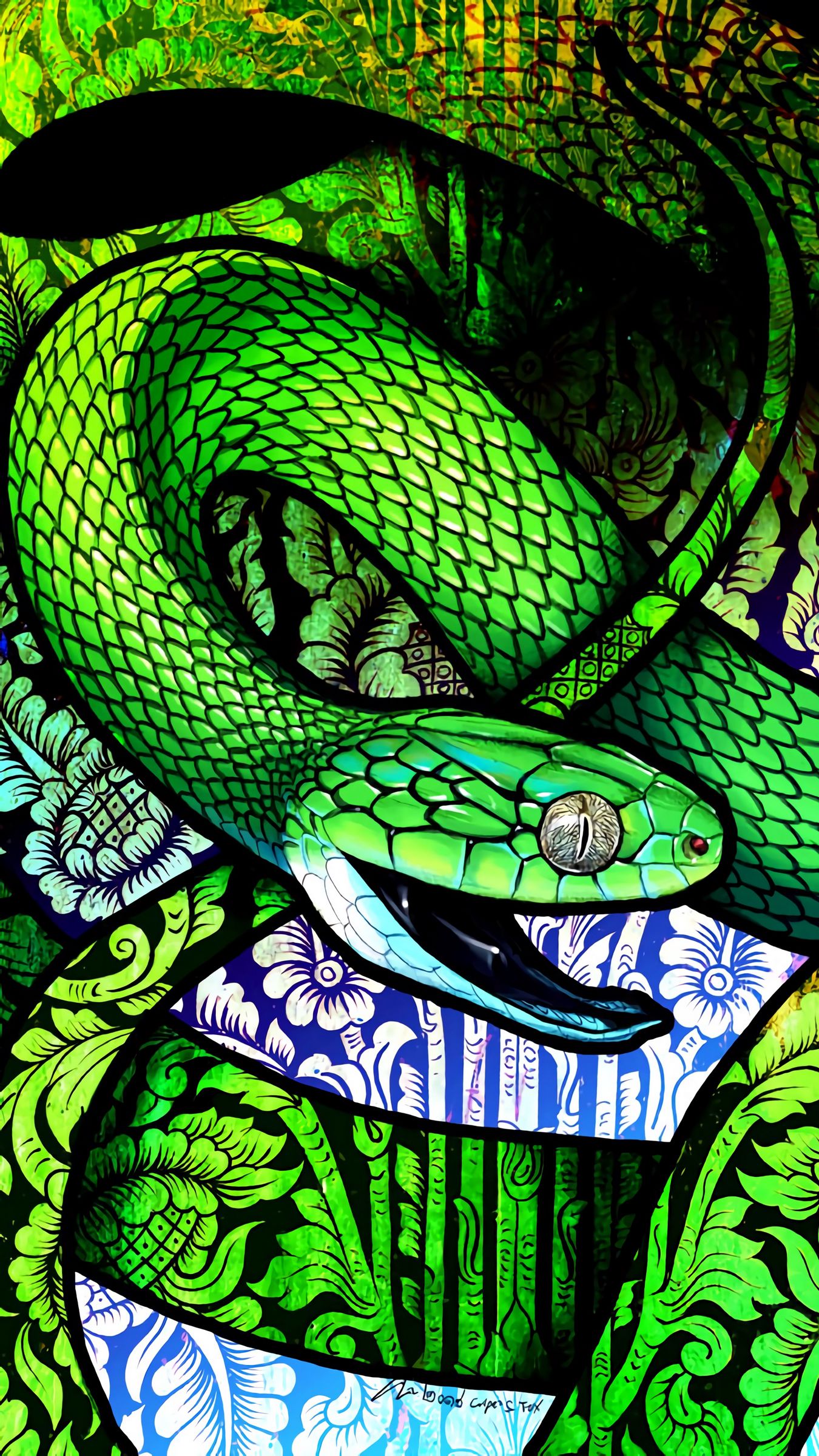 Download wallpaper 1350x2400 snake, scales, pattern, ornament, art iphone 8+/7+/6s+/for parallax HD background