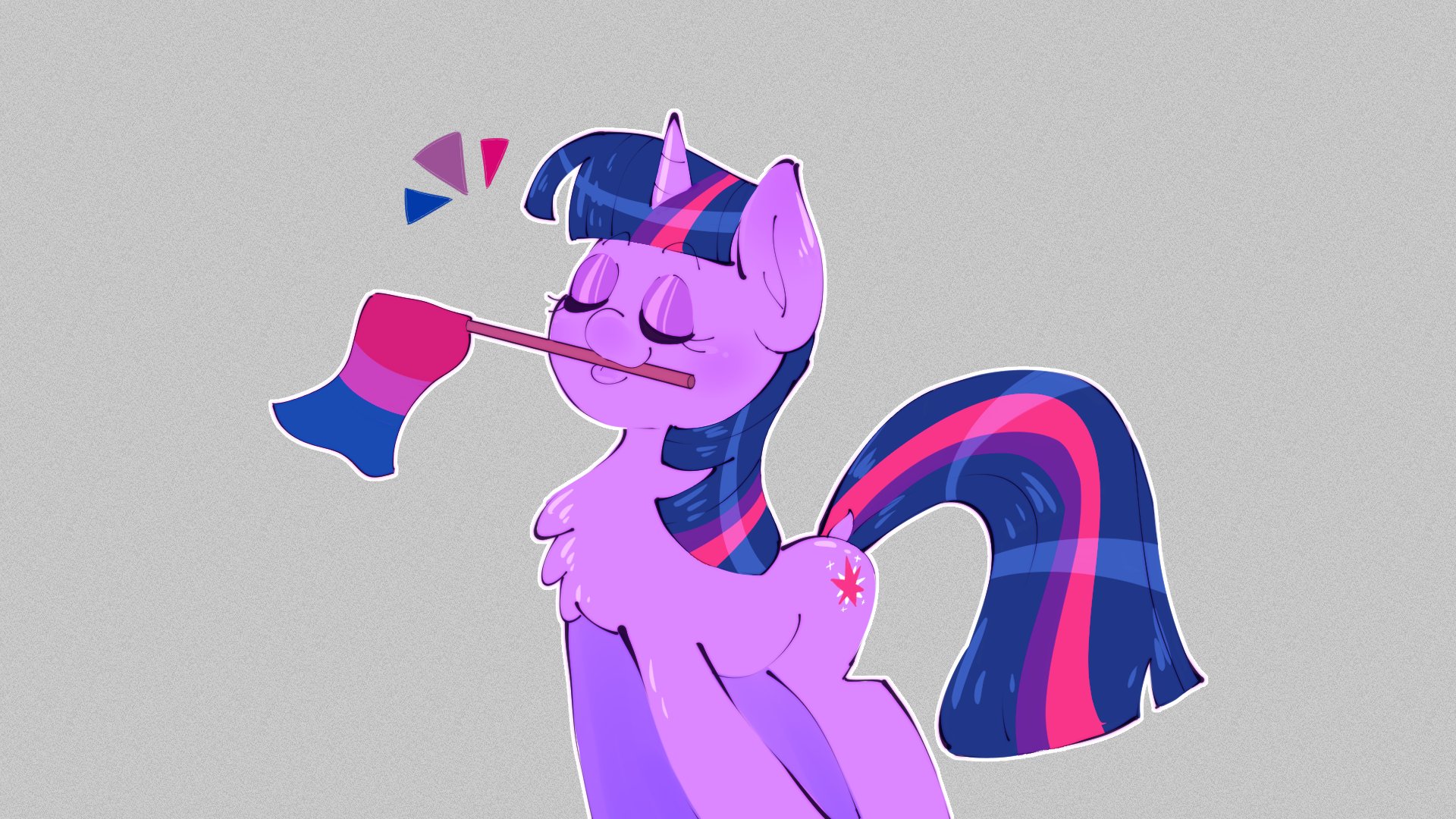 safe, artist:another_pony, twilight sparkle, pony, unicorn, bi twi, bisexual pride flag, chest fluff, female, happy, headcanon, lgbt headcanon, mare, mouth hold, pride, pride flag, sexuality headcanon, simple background, smiling, solo