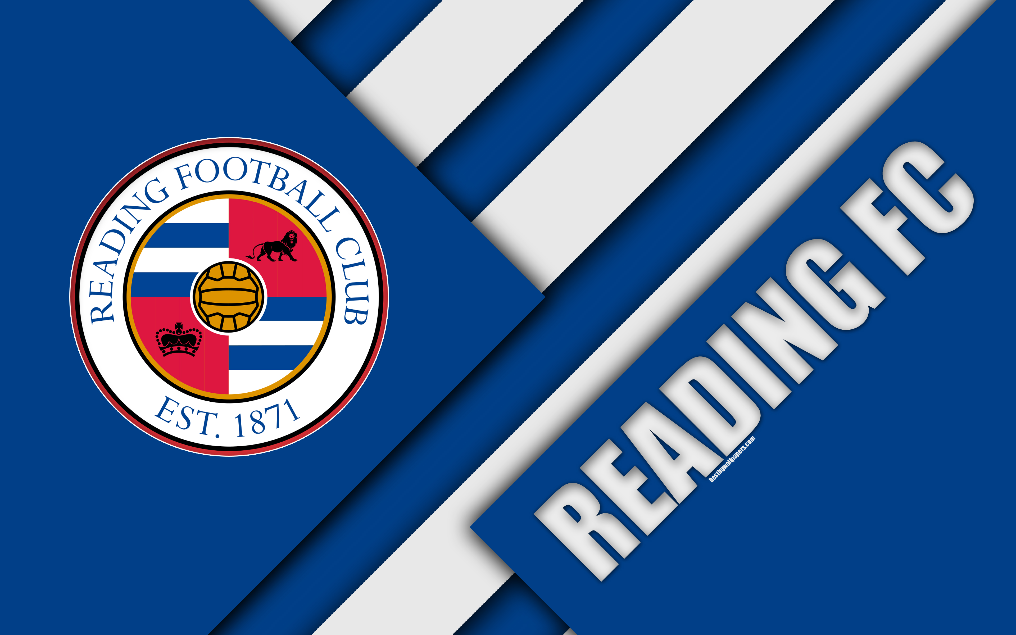 Download wallpaper Reading FC, logo, 4k, blue abstraction, material design, English football club, Reading, Berkshire, England, UK, football, EFL Championship for desktop with resolution 3840x2400. High Quality HD picture wallpaper