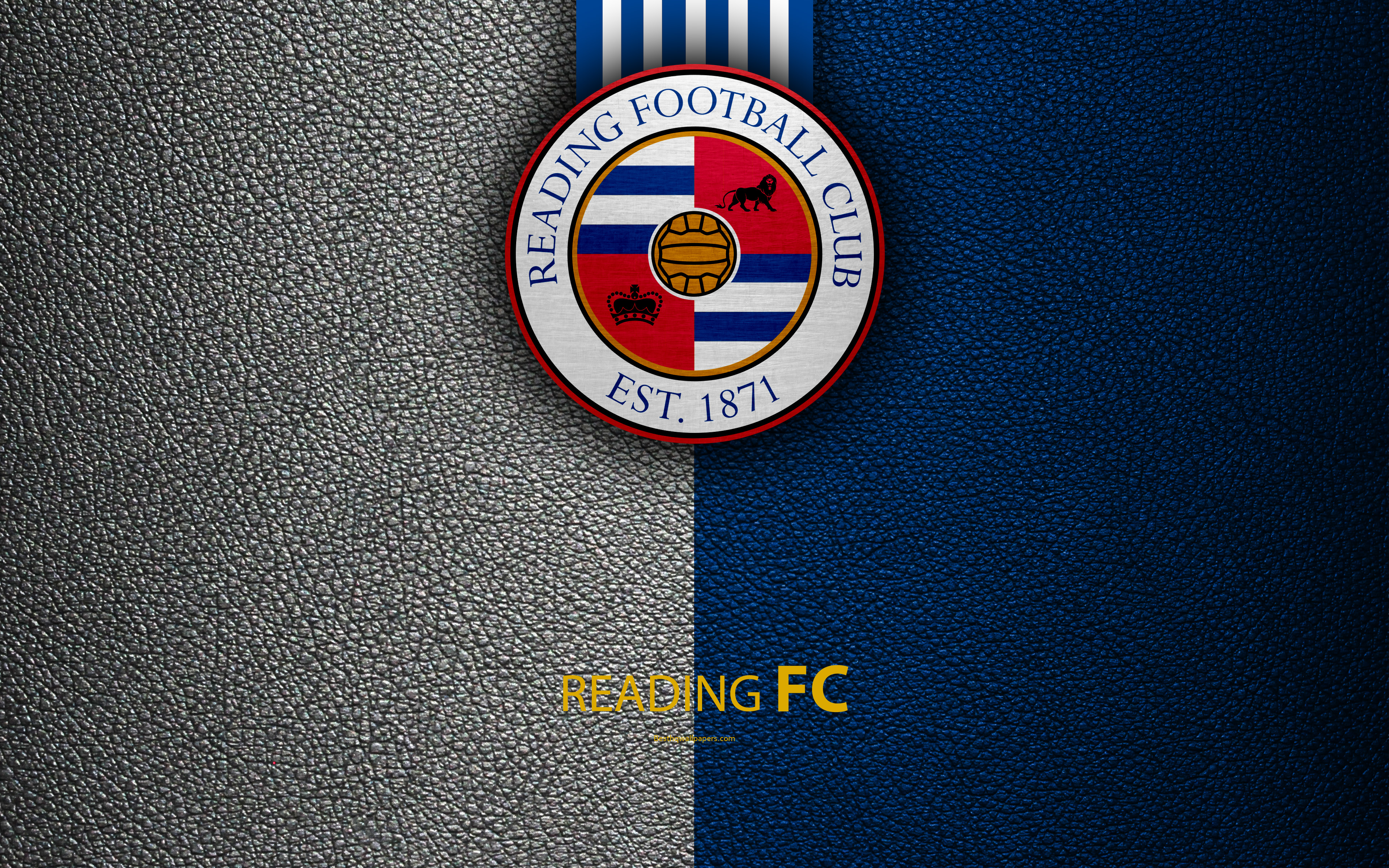 Download wallpaper Reading FC, 4K, English football club, Reading logo, Football League Championship, leather texture, Hammersmith, Fulham, London UK, EFL, football, Second English Division for desktop with resolution 3840x2400. High Quality HD