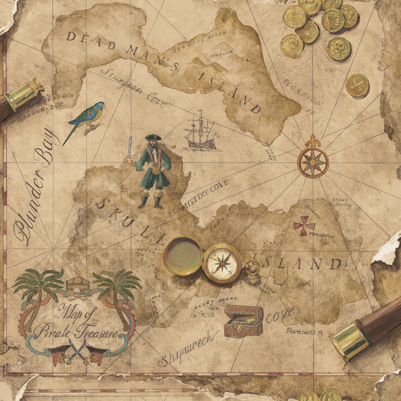 SB7791 and Sisters V Pirates Map Wallpaper