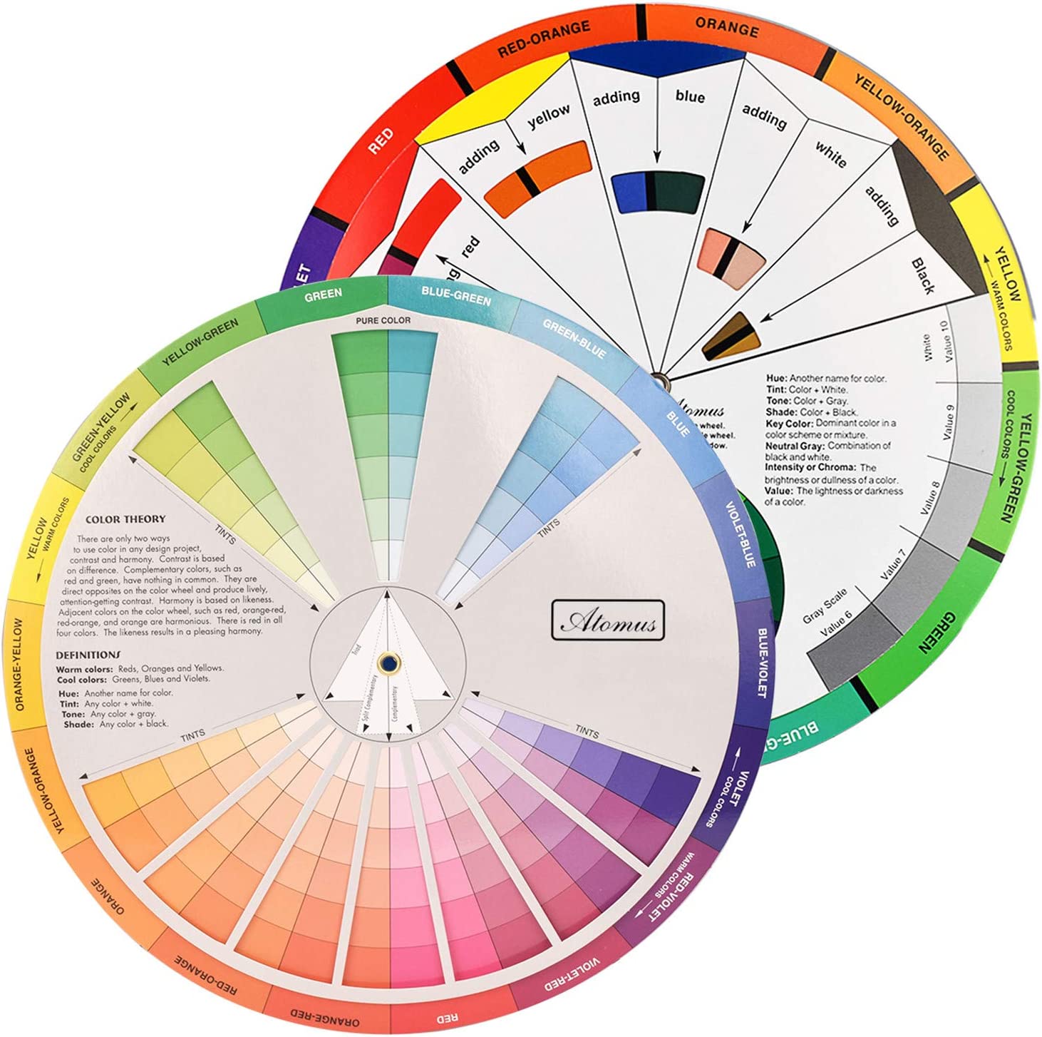 JimKing Creative Color Wheel, Paint Mixing Learning Guide, Art Class Teaching Tool for Makeup Blending Board Color Mixed, 9.25inch 2 piceces