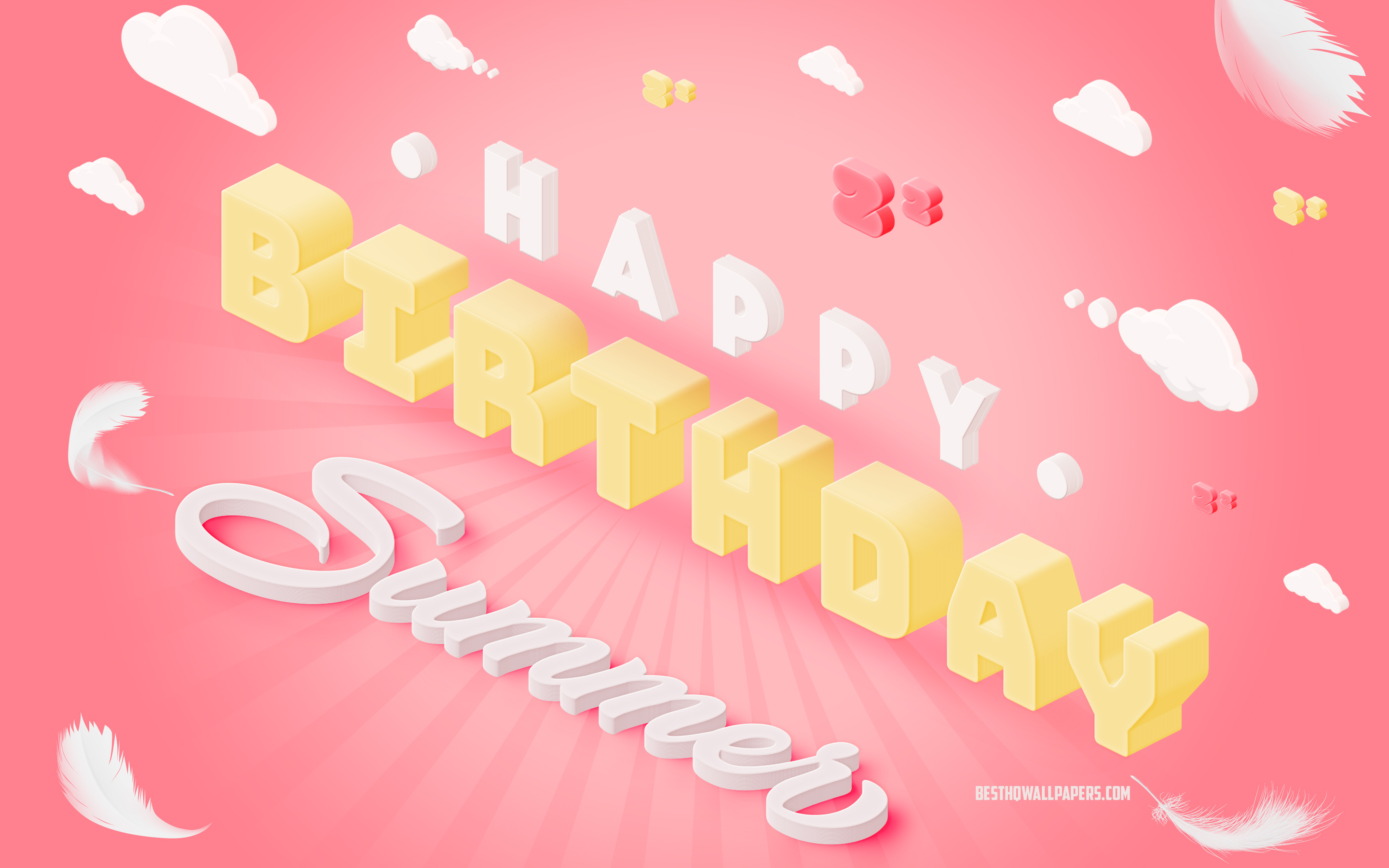 Download wallpaper Happy Birthday Summer, 3D Art, Birthday 3D Background, Summer, Pink Background, Happy Summer birthday, 3D Letters, Summer Birthday, Creative Birthday Background for desktop with resolution 2880x1800. High Quality HD picture