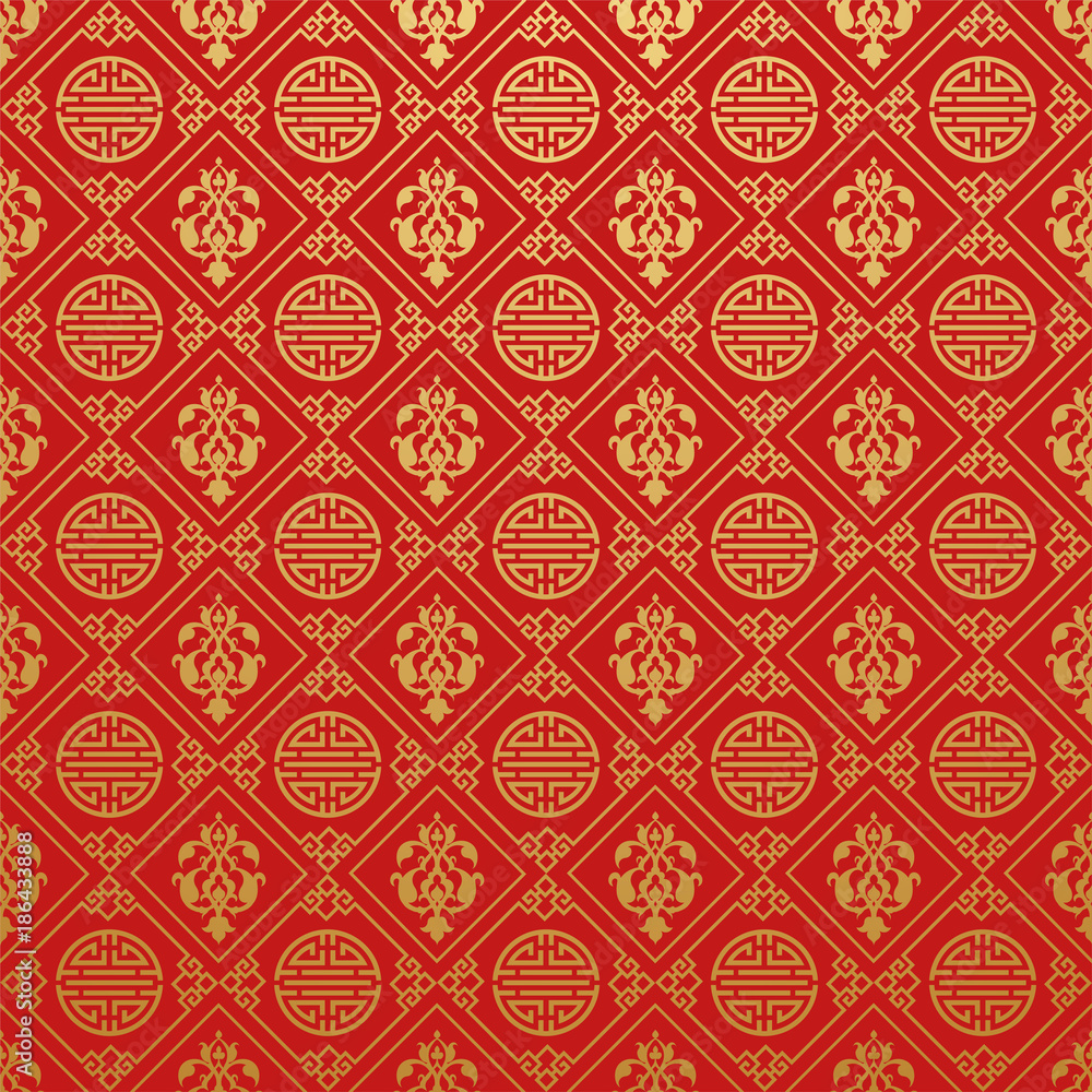 Asian Red Wallpaper. Chinese and Japanese style. Vector illustration Stock Vector