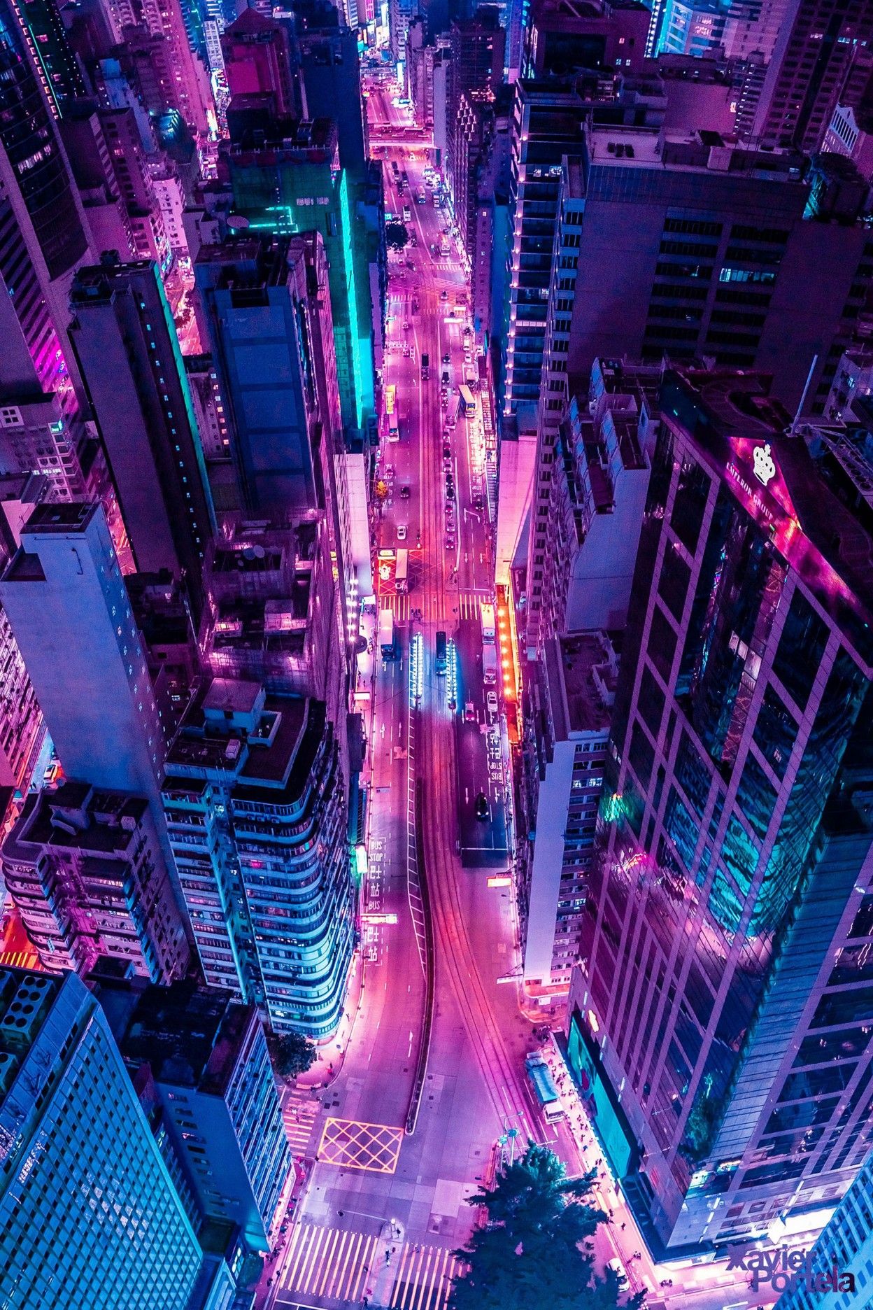 Aerial Explorations of International Cityscapes Washed in a Neon Glow by Xavier Portela. Neon wallpaper, Neon aesthetic, Synthwave neon