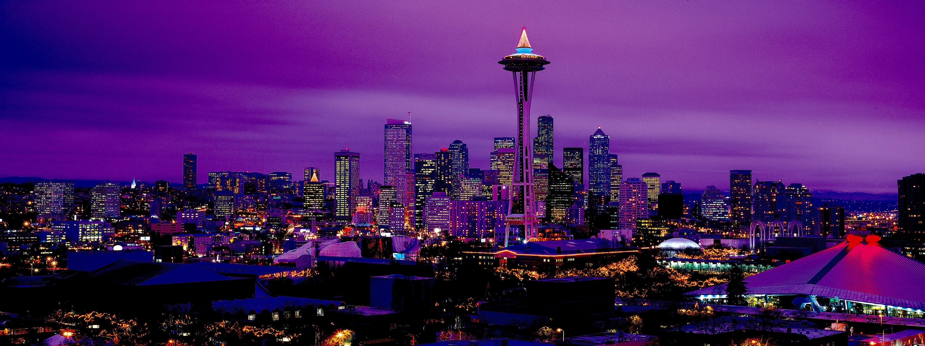 Free download Seattle city light night purple seattle [3200x1200] for your Desktop, Mobile & Tablet. Explore Wallpaper in Seattle. Wallpaper Stores in Seattle Area, Seattle Wallpaper Free, Wallpaper Stores