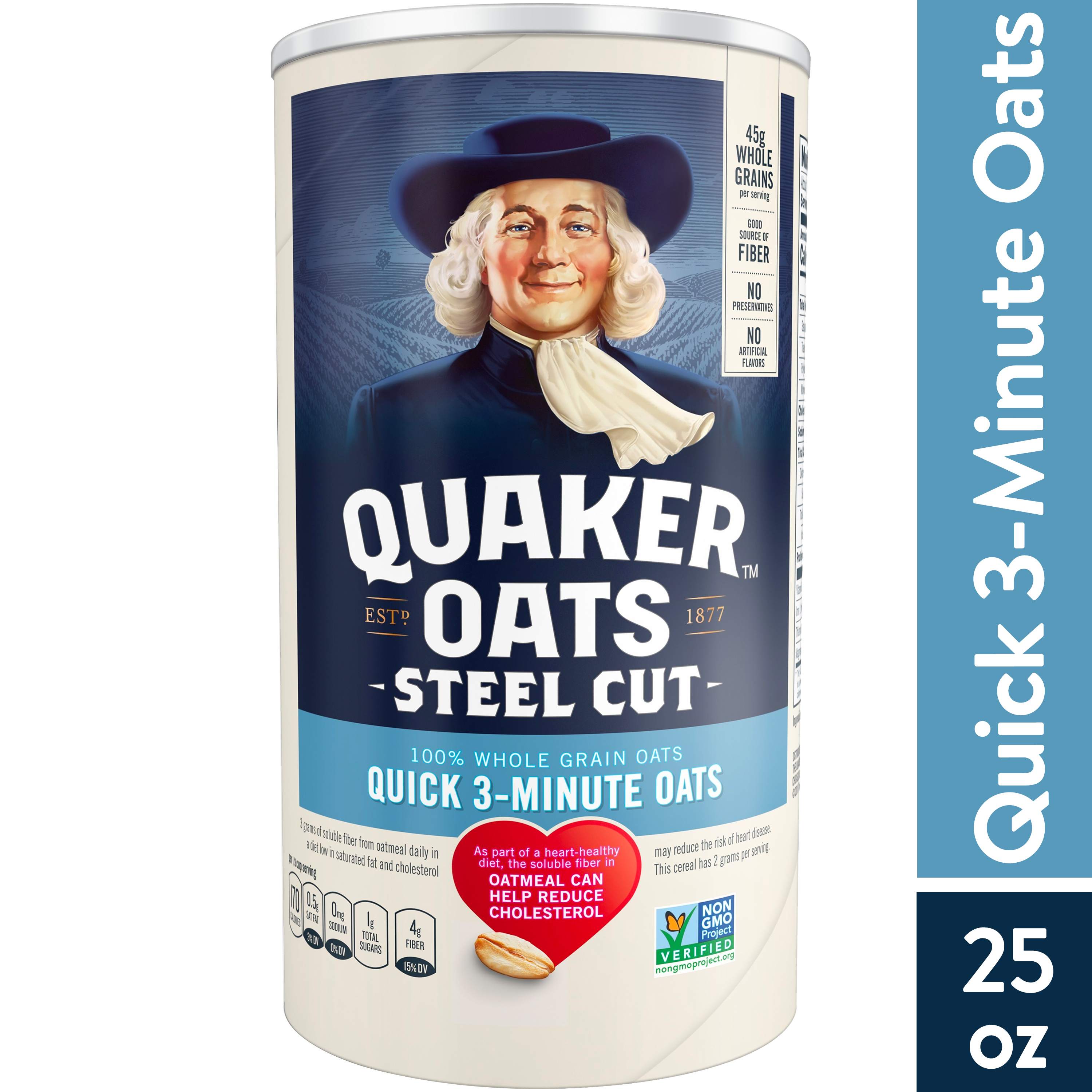 Quaker, Steel Cut Quick 3 Minute Oats, Oatmeal, 25 Oz