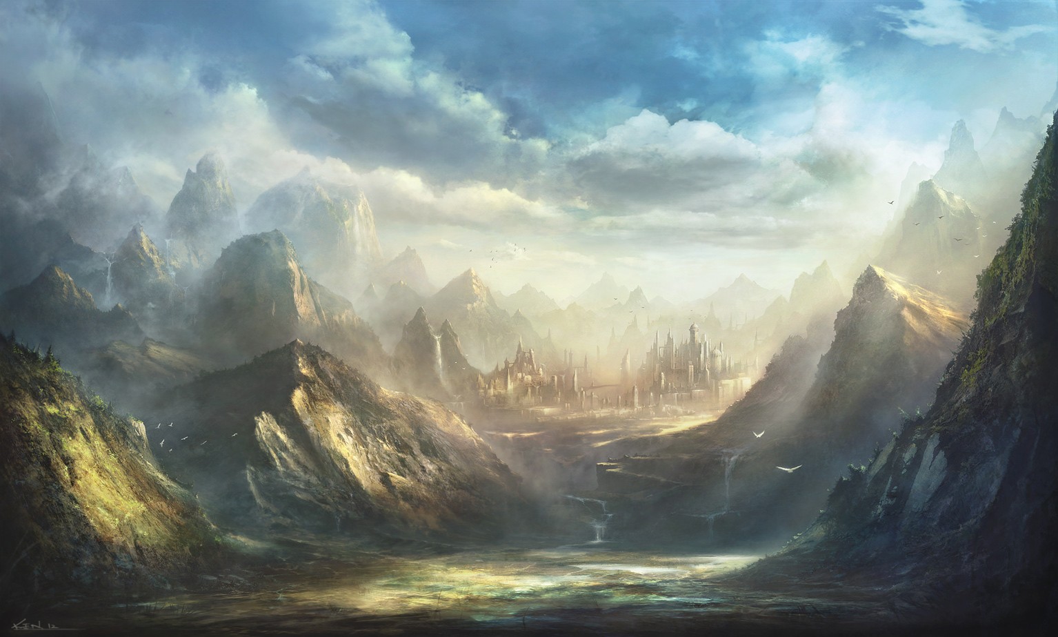fantasy art, Mountains, Fantasy city, Castle, Plateau Wallpaper HD / Desktop and Mobile Background