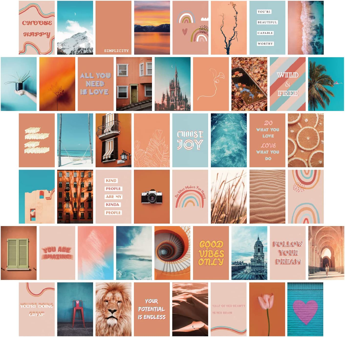 YUMKNOW Aesthetic Wall Collage Kit inch Set of Teen Girl Preppy Decor for Bedroom Dorm, Motivational Wall Art, Peach Teal Blue Photo Picture Posters, Inspirational Gift for Teenage