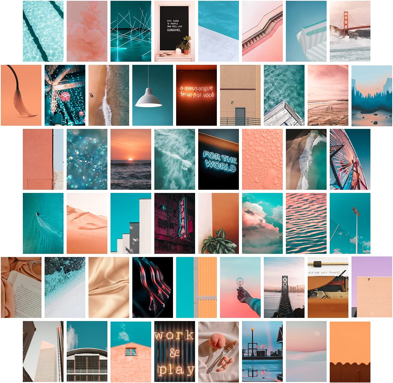 Peach & Teal Wall Collage Kit Aesthetic Picture 50 Pcs 4x6 Inch VSCO Ins Bedroom Preppy Dorm Decor for Teen Girls Peachy Aesthetic Photo Posters Wall Collage Indie Wall Art Prints