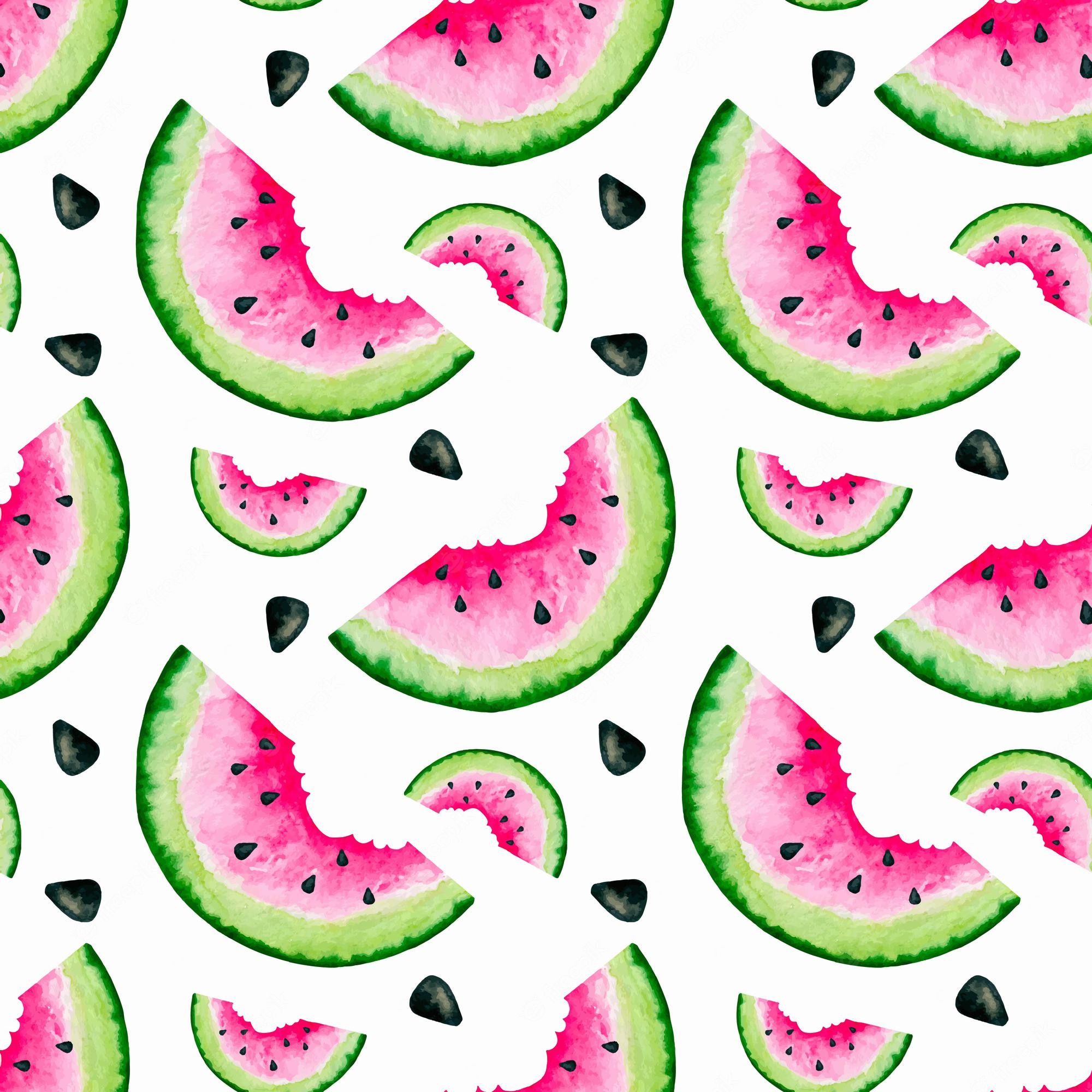 Premium Vector. Watermelon elements hand drawn watercolor seamless pattern. food texture. summer wallpaper
