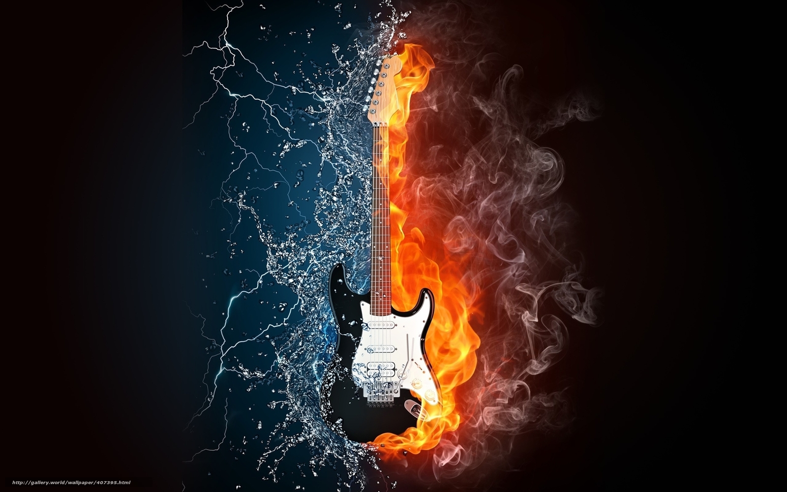 Download wallpaper guitar, fire, water, Lightning free desktop wallpaper in the resolution 1680x1050