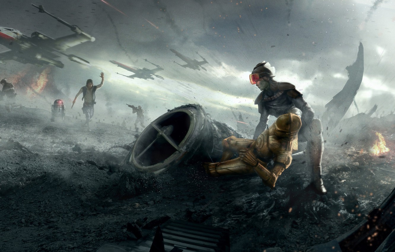 Wallpaper War, Star Wars, Art, R2 D2, X Wing, C 3PO, Han Solo Image For Desktop, Section фантастика