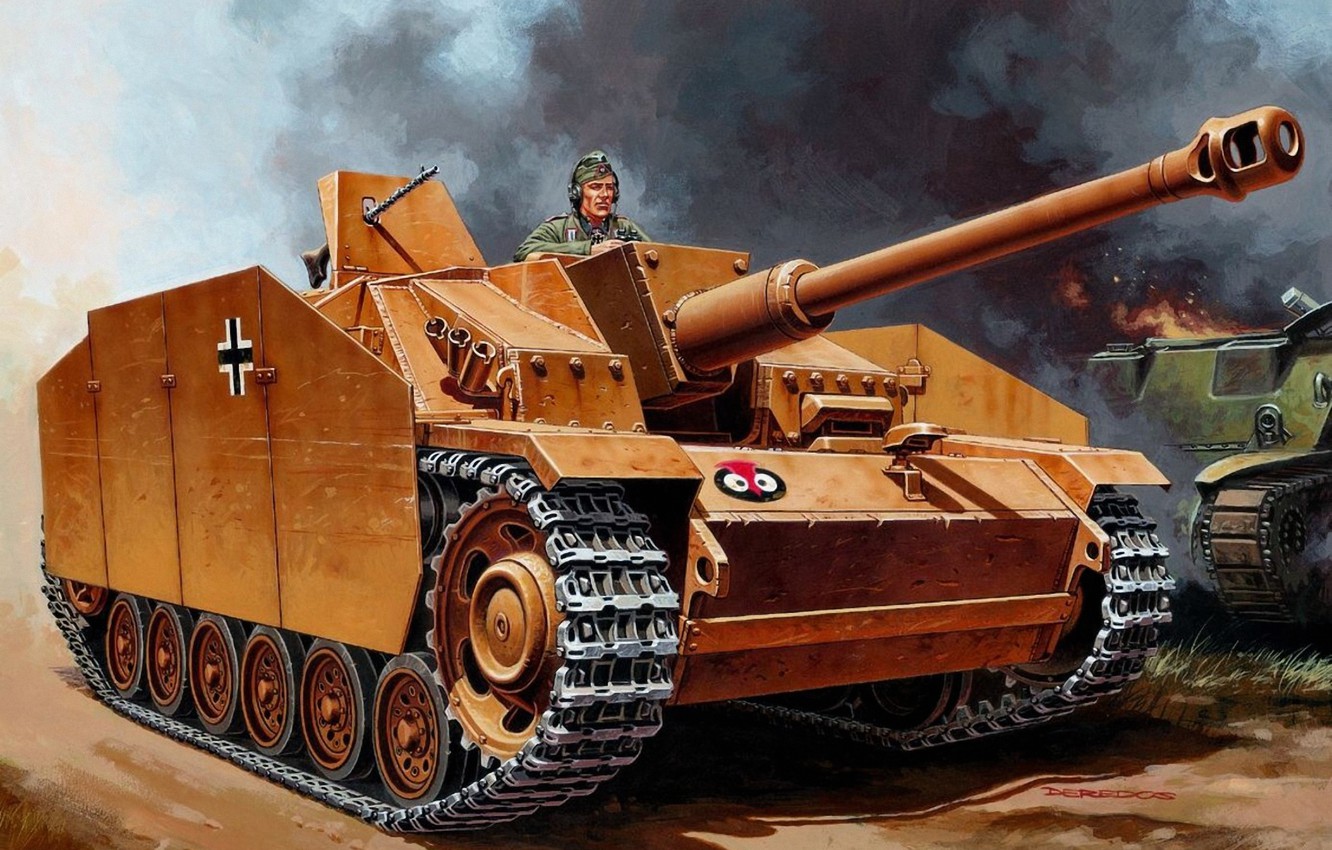 Wallpaper war, art, ww2, tank, paiting, Sturmgeschütz III, gemrna tank, StuG -III Ausf.G, german tanks image for desktop, section оружие
