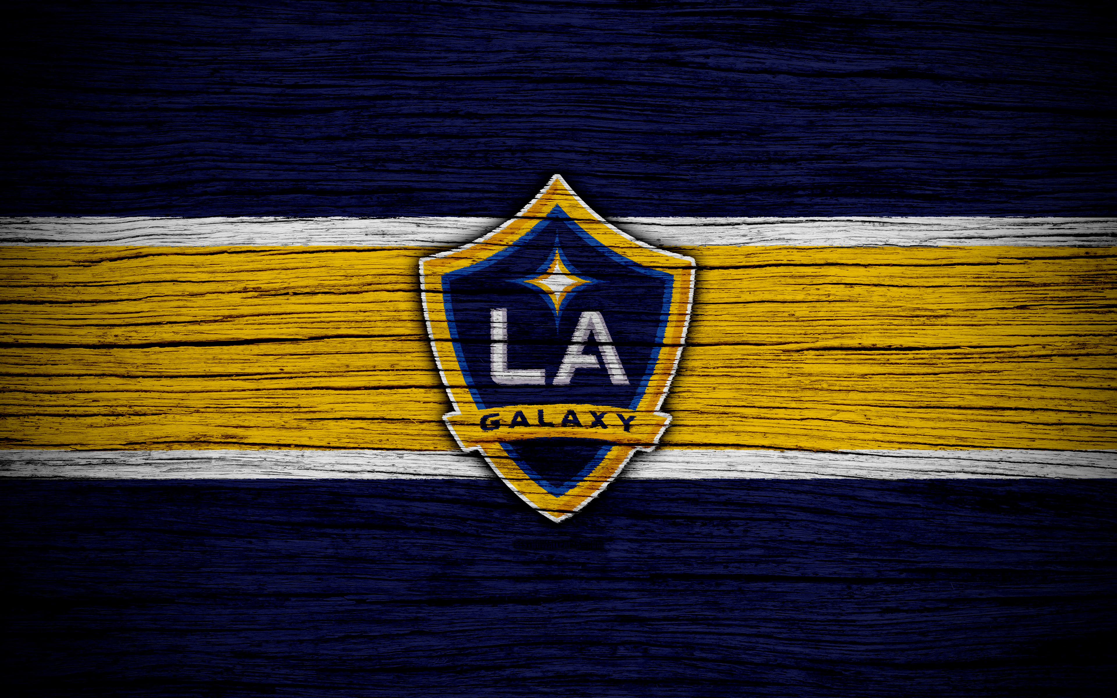 Download wallpaper Los Angeles Galaxy, 4k, MLS, wooden texture, Western Conference, football club, USA, Los Angeles Galaxy FC, soccer, LA Galaxy, logo, FC Los Angeles Galaxy for desktop with resolution 3840x2400. High