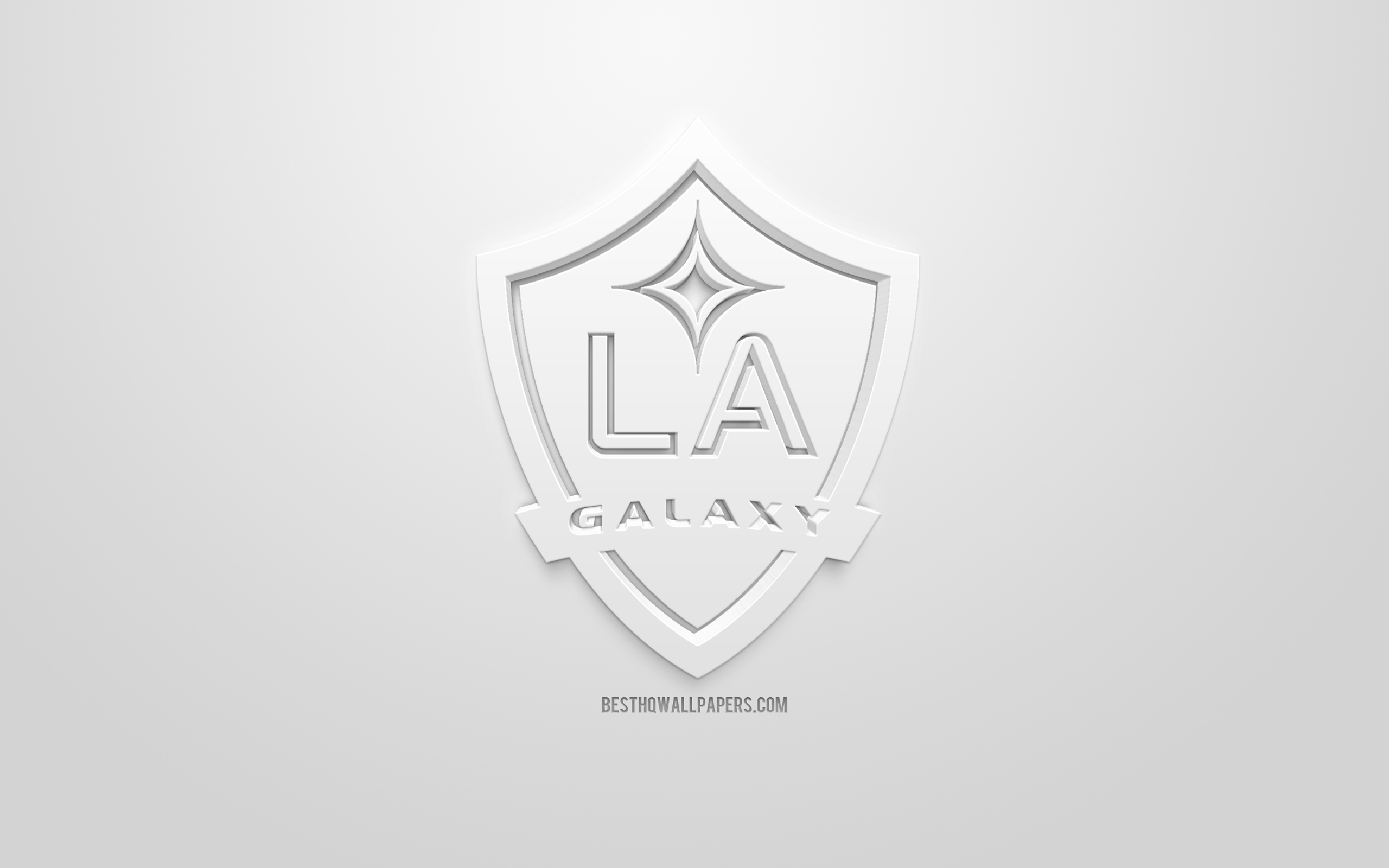 Download wallpaper Los Angeles Galaxy, creative 3D logo, white background, 3D emblem, American football club, MLS, Los Angeles, California, USA, Major League Soccer, 3D art, football, 3D logo, soccer, LA Galaxy for