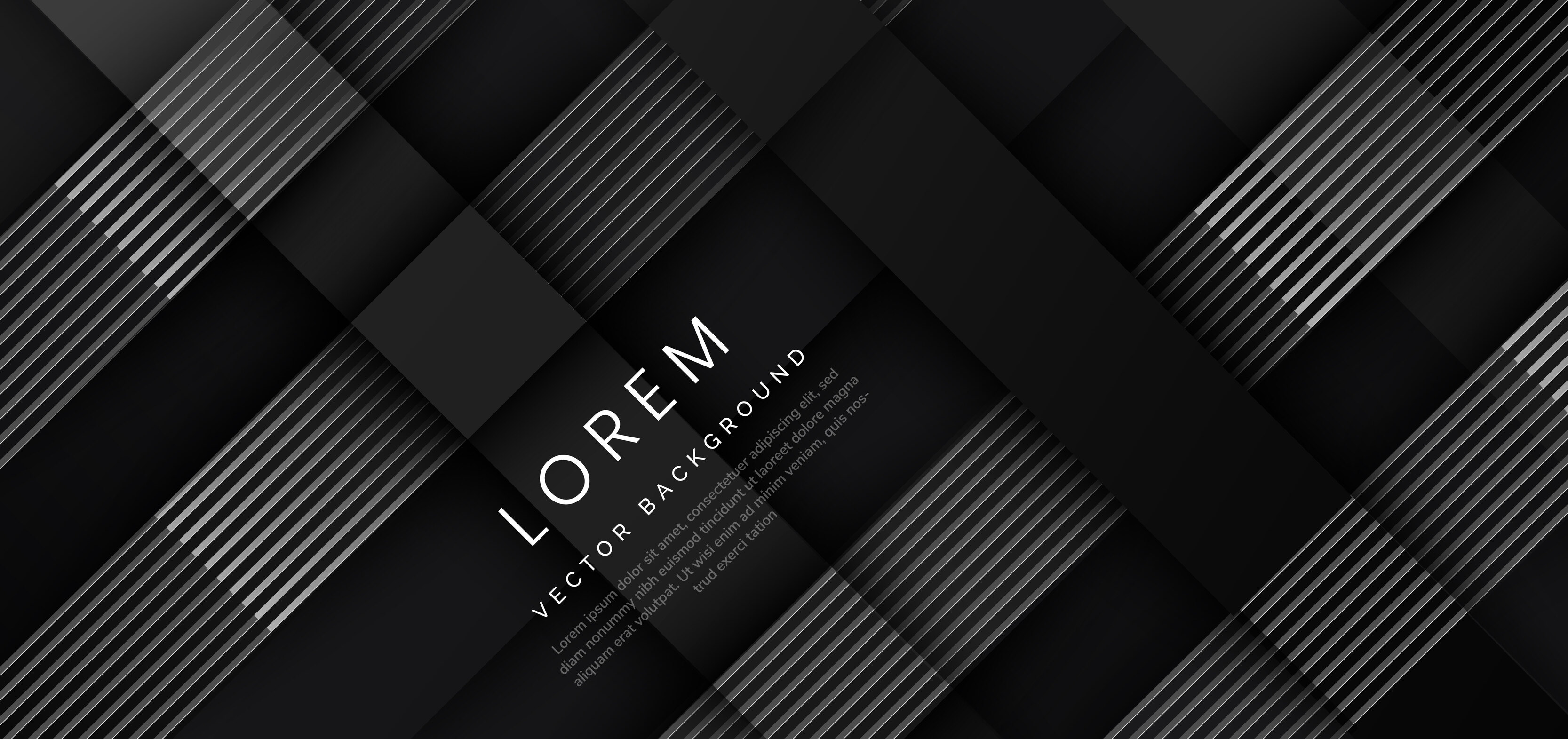 Abstract 3D luxury shiny black background with lattice lines silver glowing