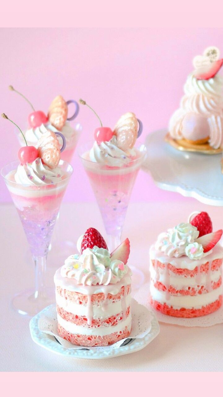background, beauty, cake, candies, candy, cherry, cream, cupcakes, decor, decoration, delicious, dessert, drink, eat me, food,. Desserts, Cafe food, Cute desserts
