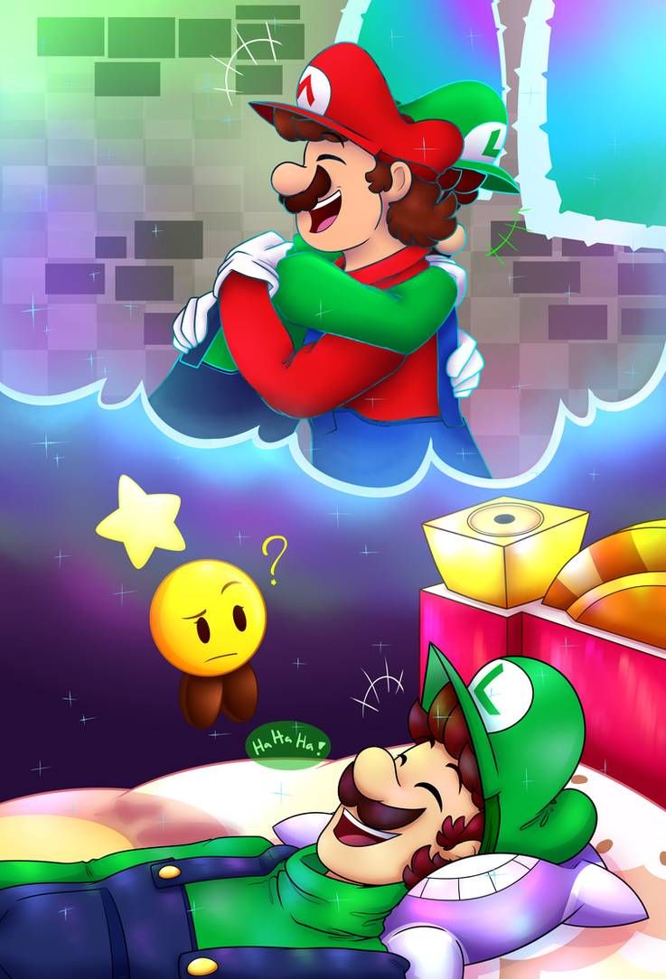 M And L Dream Team: A Dreamy Hug By Lunar Imagination. Mario And Luigi, Super Mario Art, Mario Art