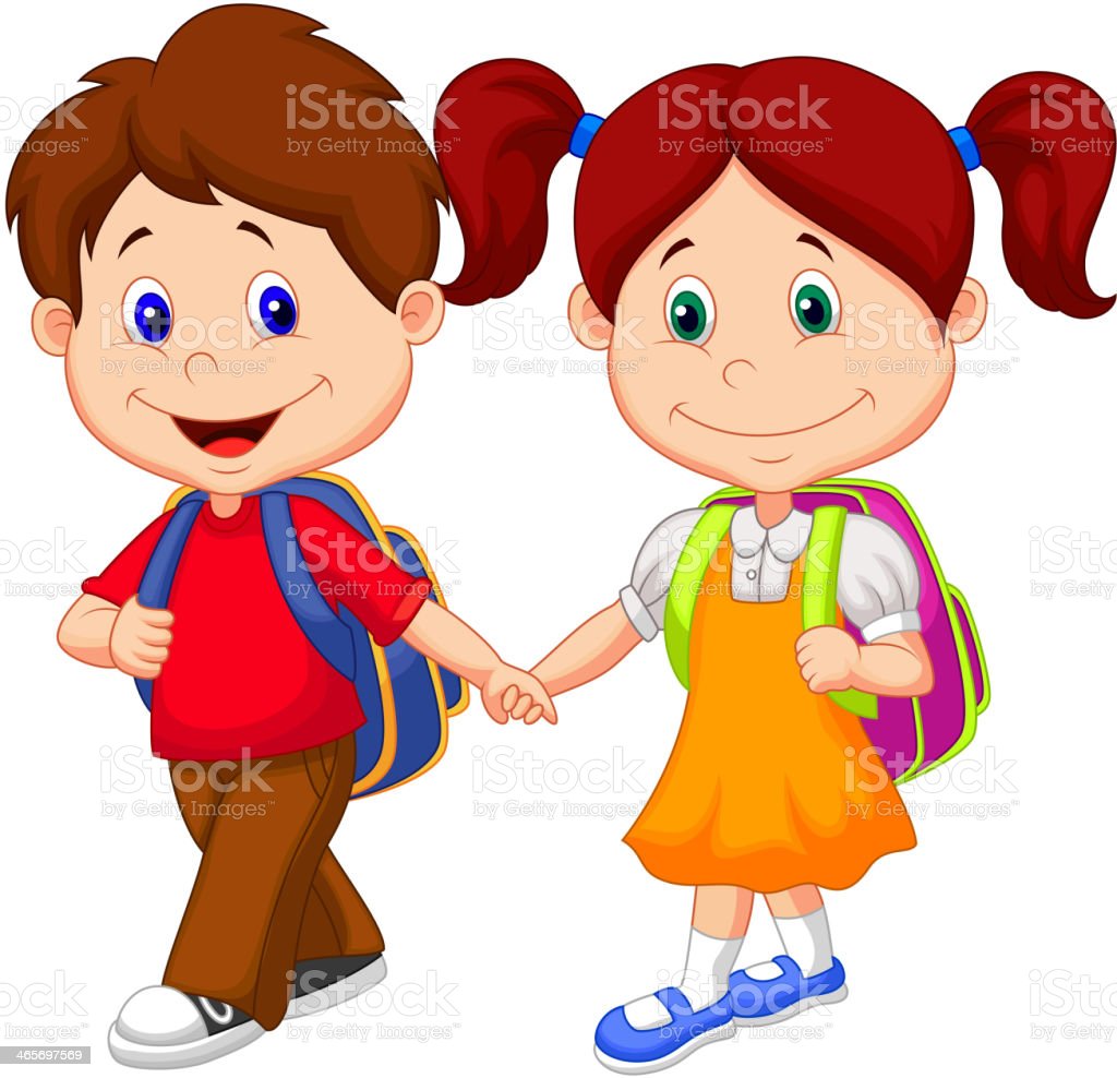 Happy Children Cartoon Come With Backpacks Stock Illustration Image Now