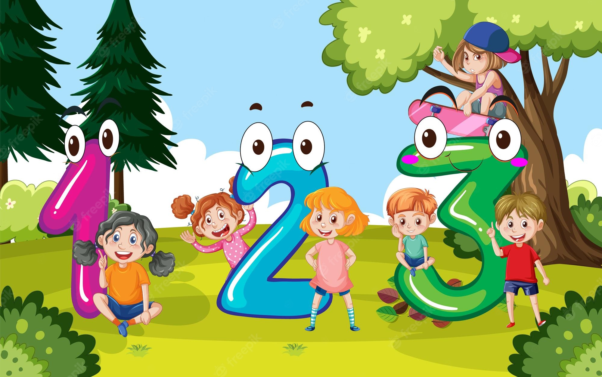 Premium Vector. Children cartoon character with numbers