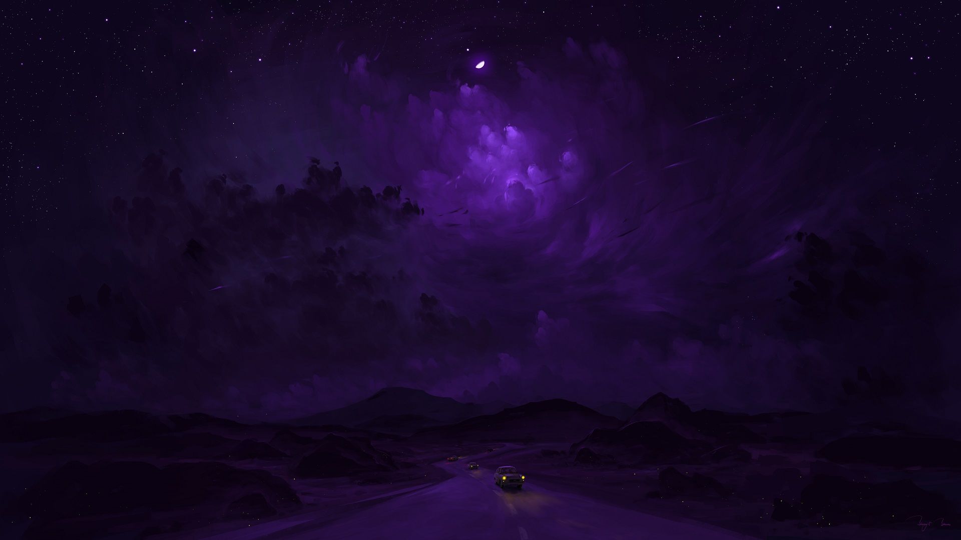 Purple Night. Fondo de pantalla de galaxia morada, Dibujos para pintar faciles, Artistas