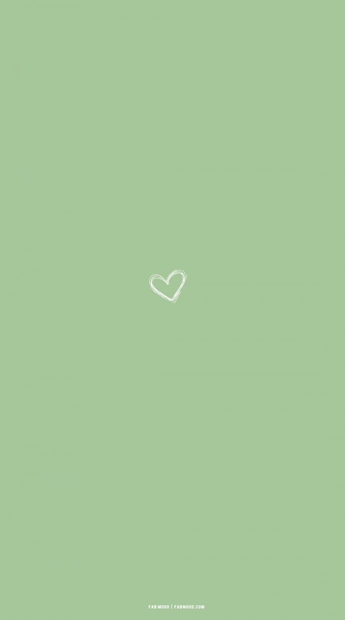 Cute Spring Wallpaper for Phone & iPhone, Heart Sage Green Background