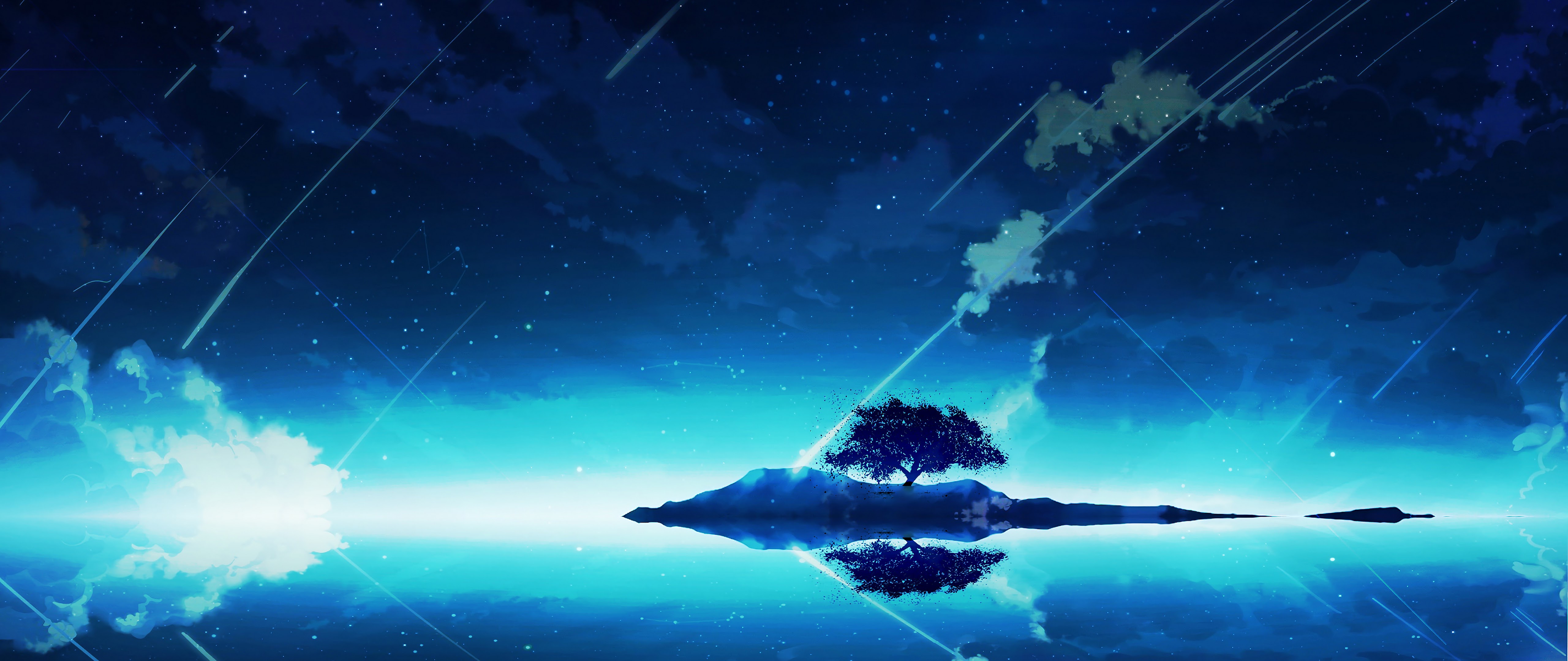 Anime Scenery Night Sky Clouds Horizon 4K Wallpaper