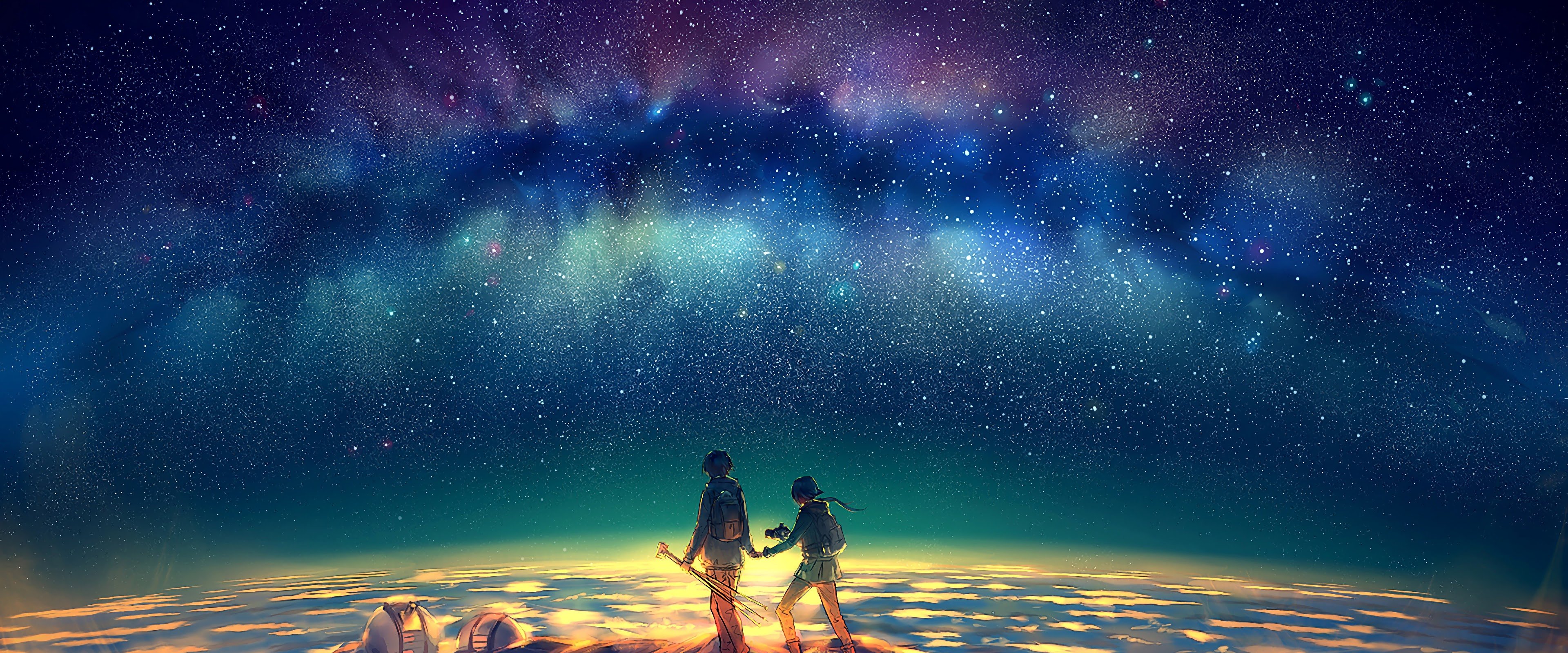 Anime Stars Night Sky Summit 4K Wallpaper