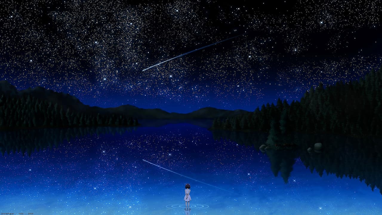 Anime Night Sky Stars Lake Landscape Scenery PC DeskK Wallpaper free Download