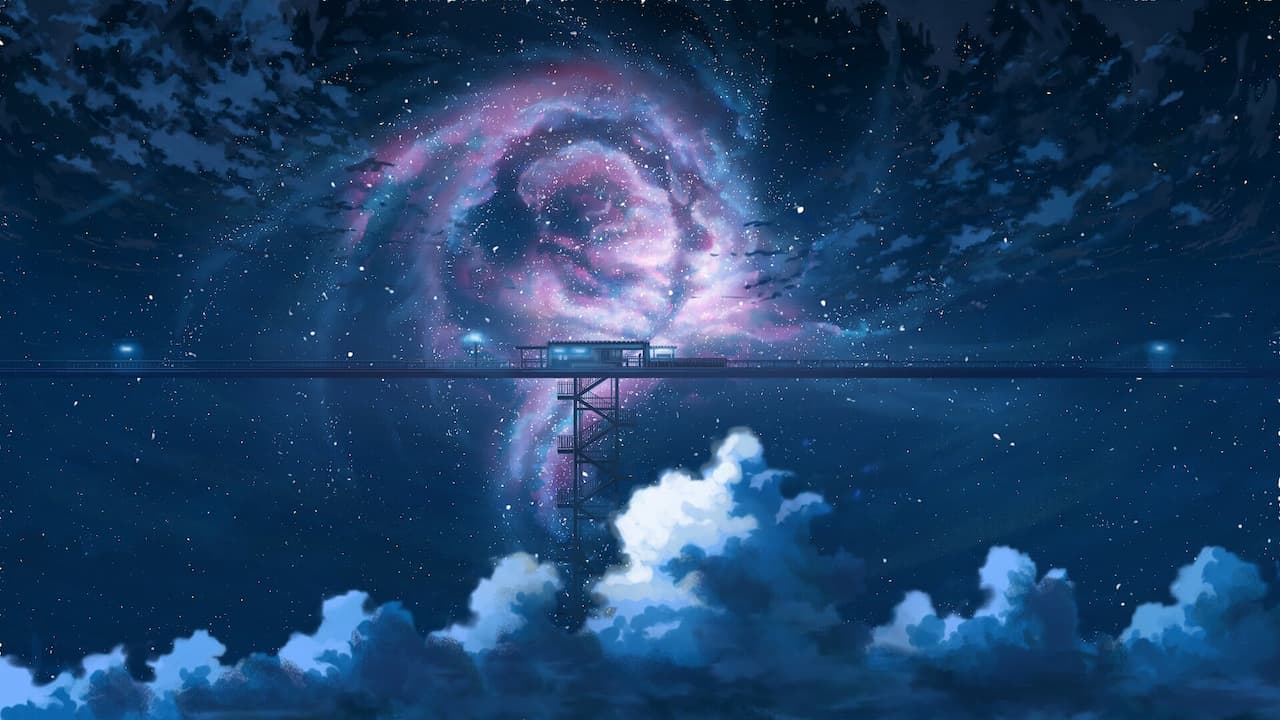 Anime Night Sky Stars Clouds Scenery PC DeskK Wallpaper free Download